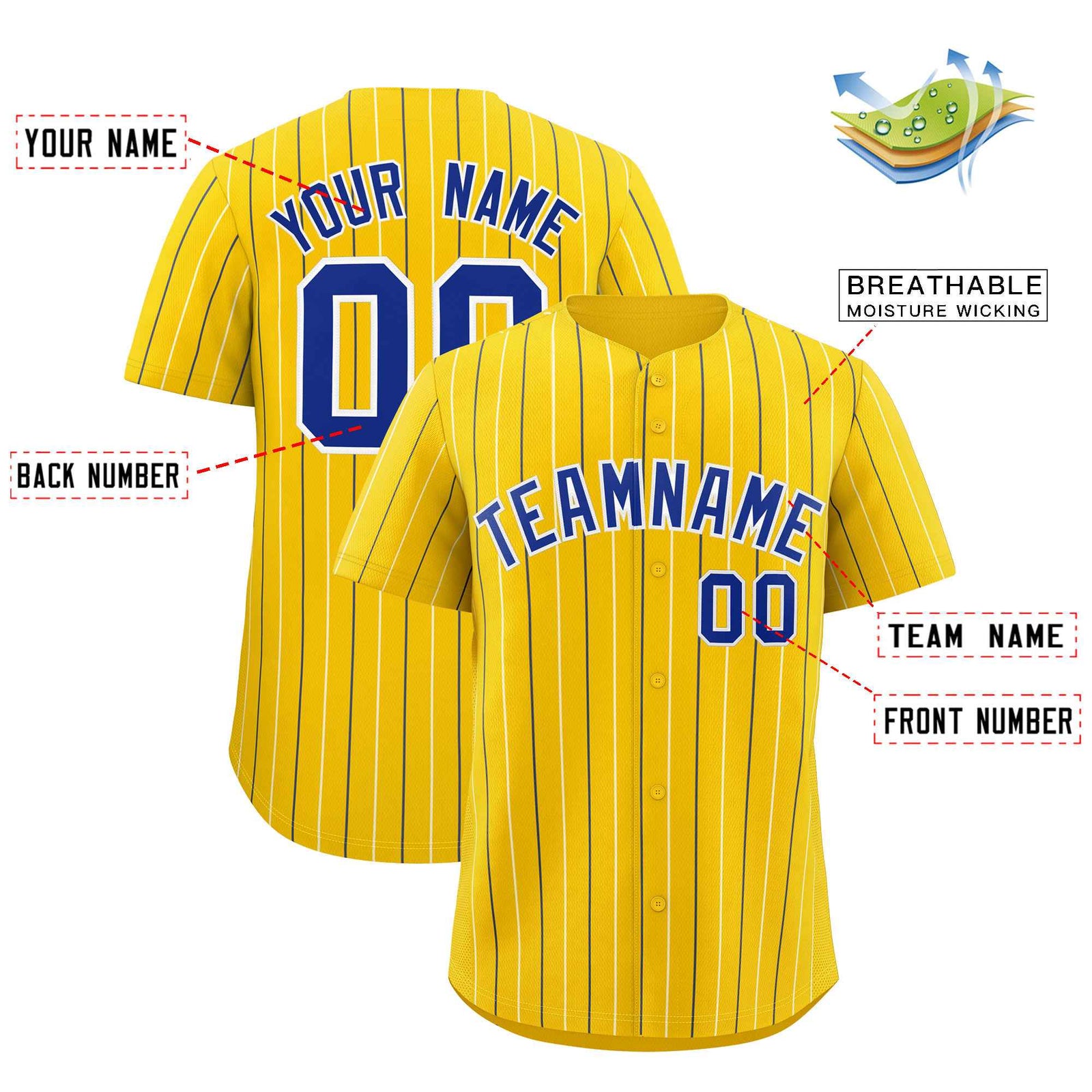 Custom Gold Royal and White Bi-Color Stripes Fashion Authentic Baseball Jersey