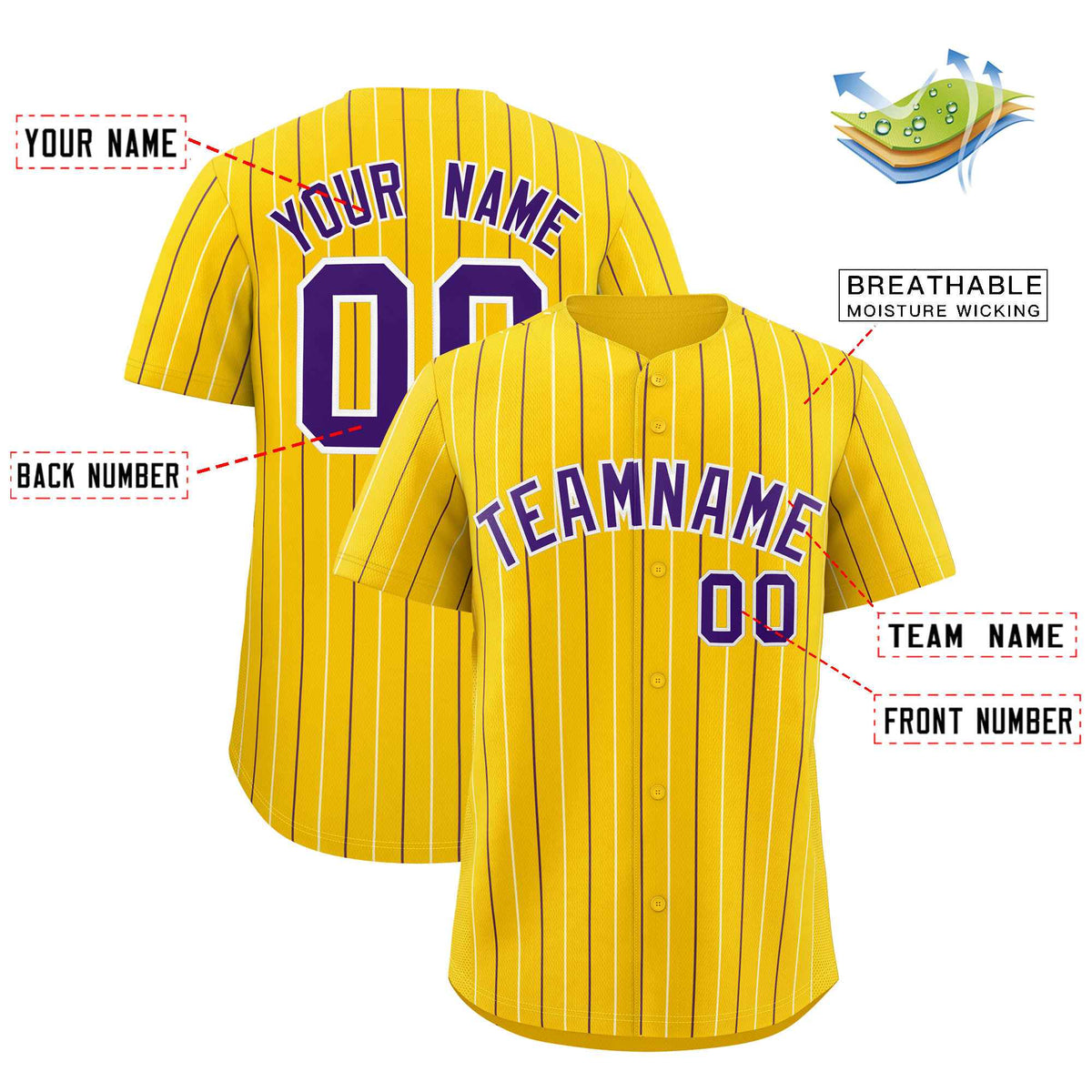 Custom Gold Purple and White Bi-Color Stripes Fashion Authentic Baseball Jersey
