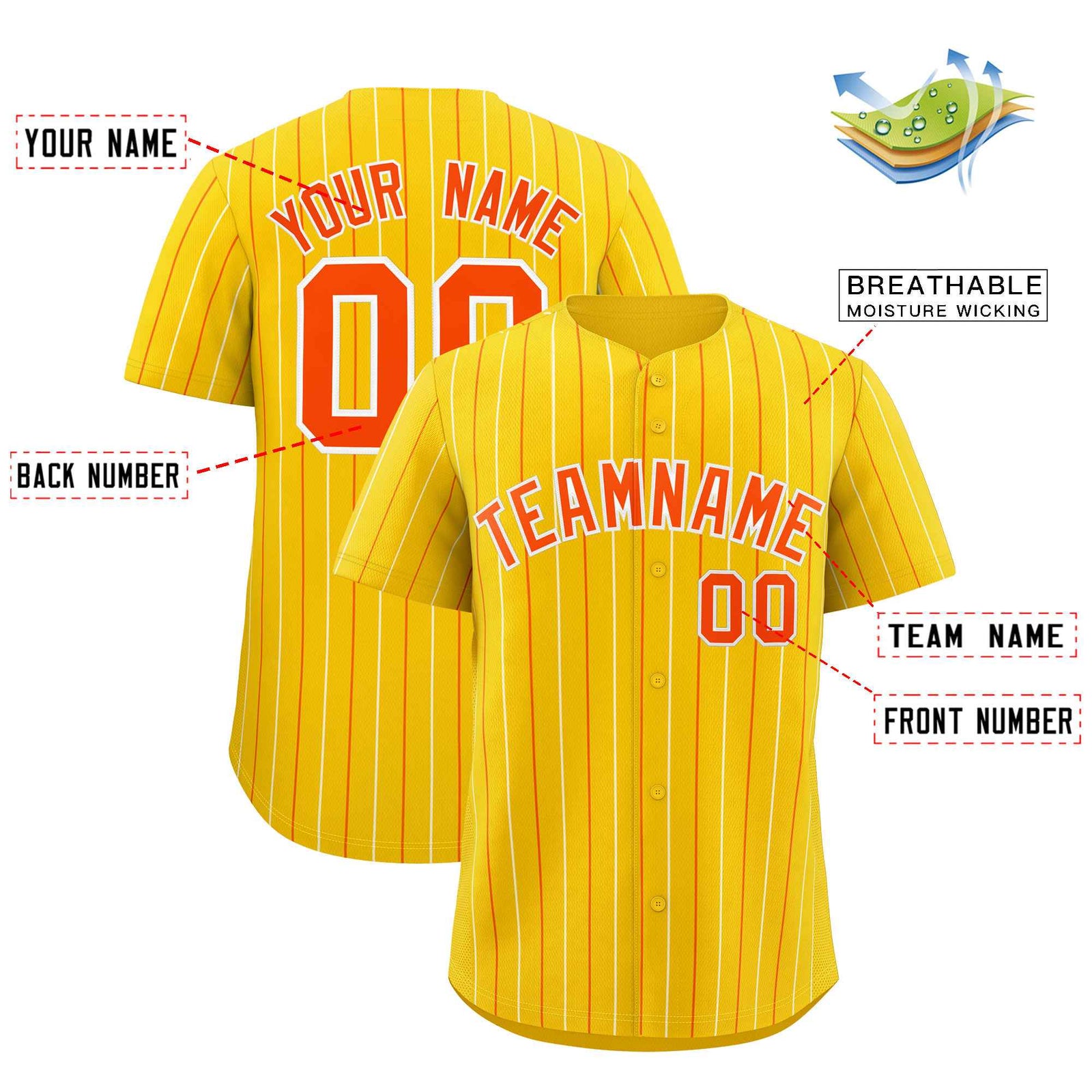 Custom Gold Orange and White Bi-Color Stripes Fashion Authentic Baseball Jersey