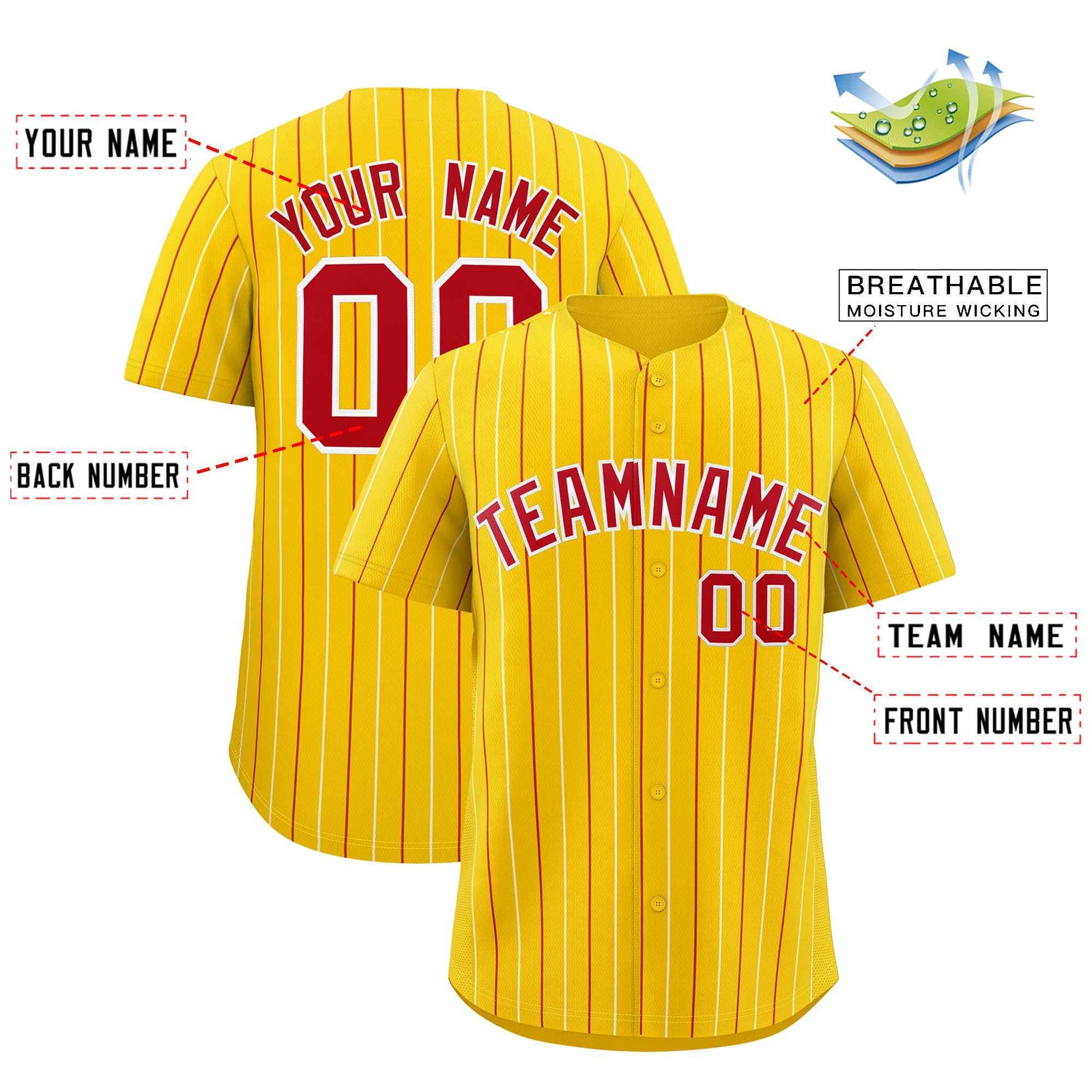 Custom Gold Red and White Bi-Color Stripes Fashion Authentic Baseball Jersey
