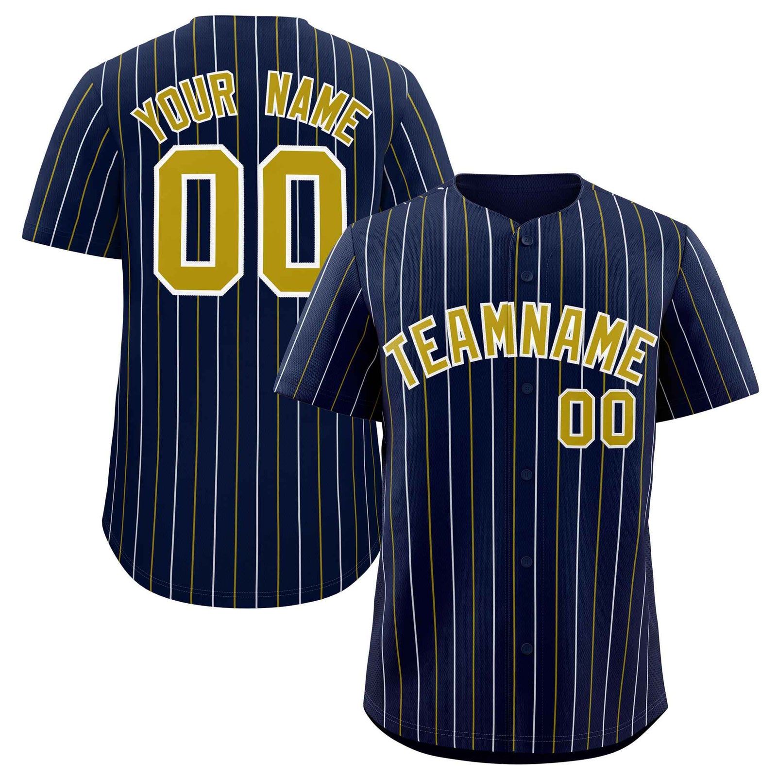 Custom Navy Old Gold and White Bi-Color Stripes Fashion Authentic Baseball Jersey