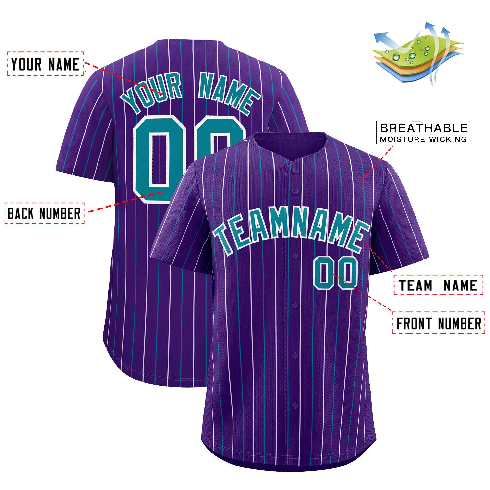 Custom Purple Teal and White Bi-Color Stripes Fashion Authentic Baseball Jersey