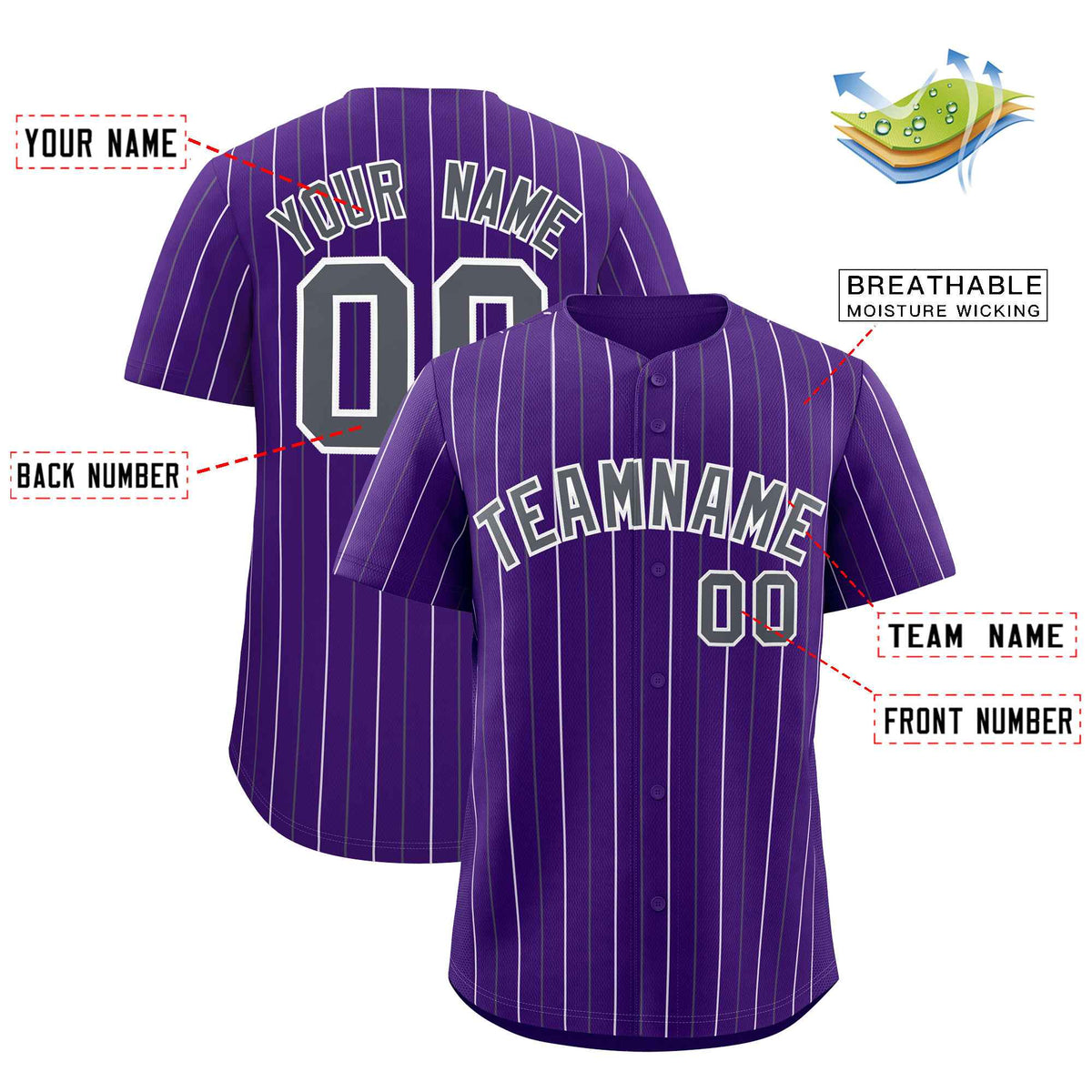 Custom Purple Dark Gray and White Bi-Color Stripes Fashion Authentic Baseball Jersey