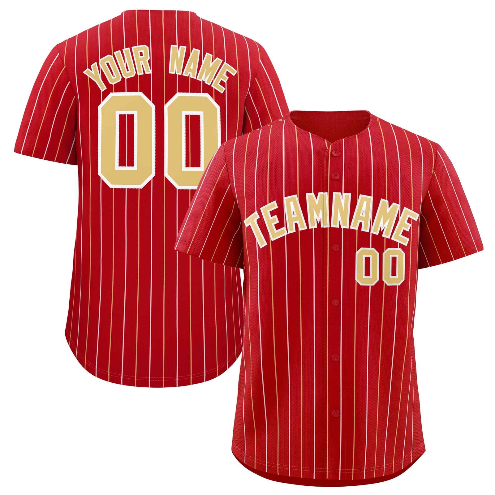 Custom Red Khaki and White Bi-Color Stripes Fashion Authentic Baseball Jersey
