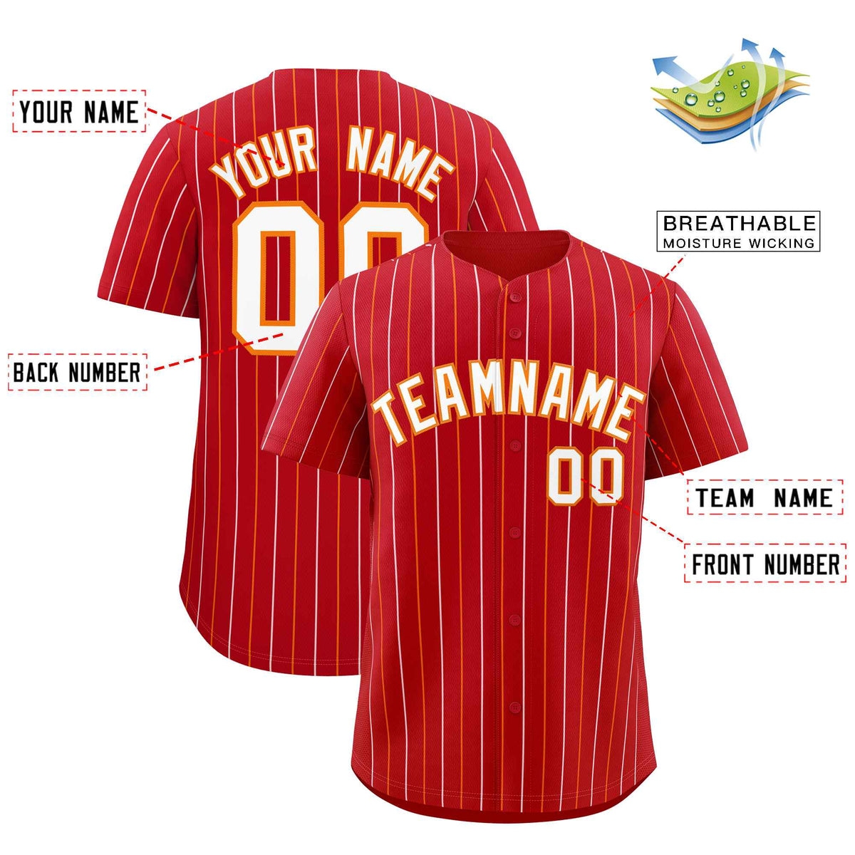 Custom Red White and Orange Bi-Color Stripes Fashion Authentic Baseball Jersey