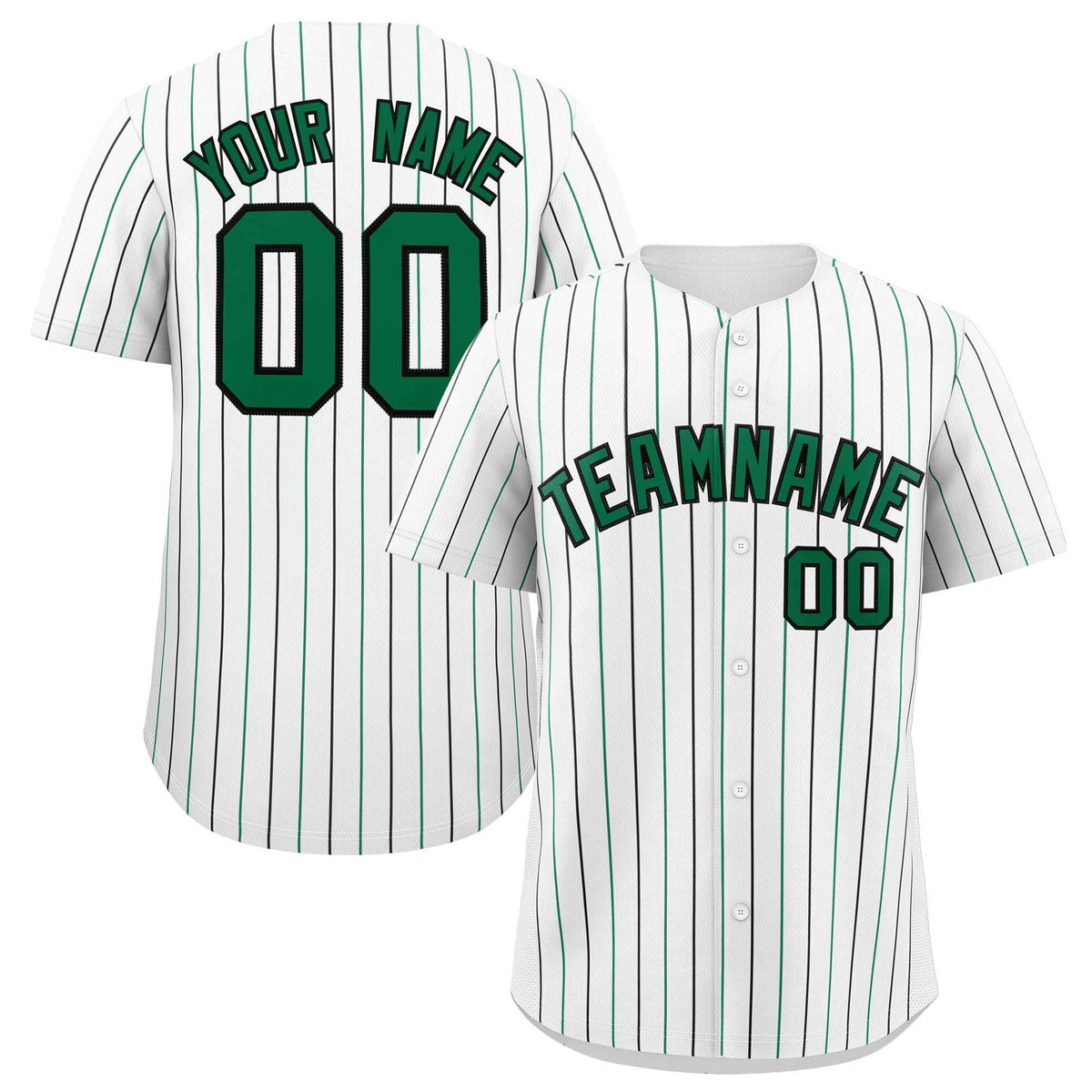 Custom White Kelly Green and Black Bi-Color Stripes Fashion Authentic Baseball Jersey