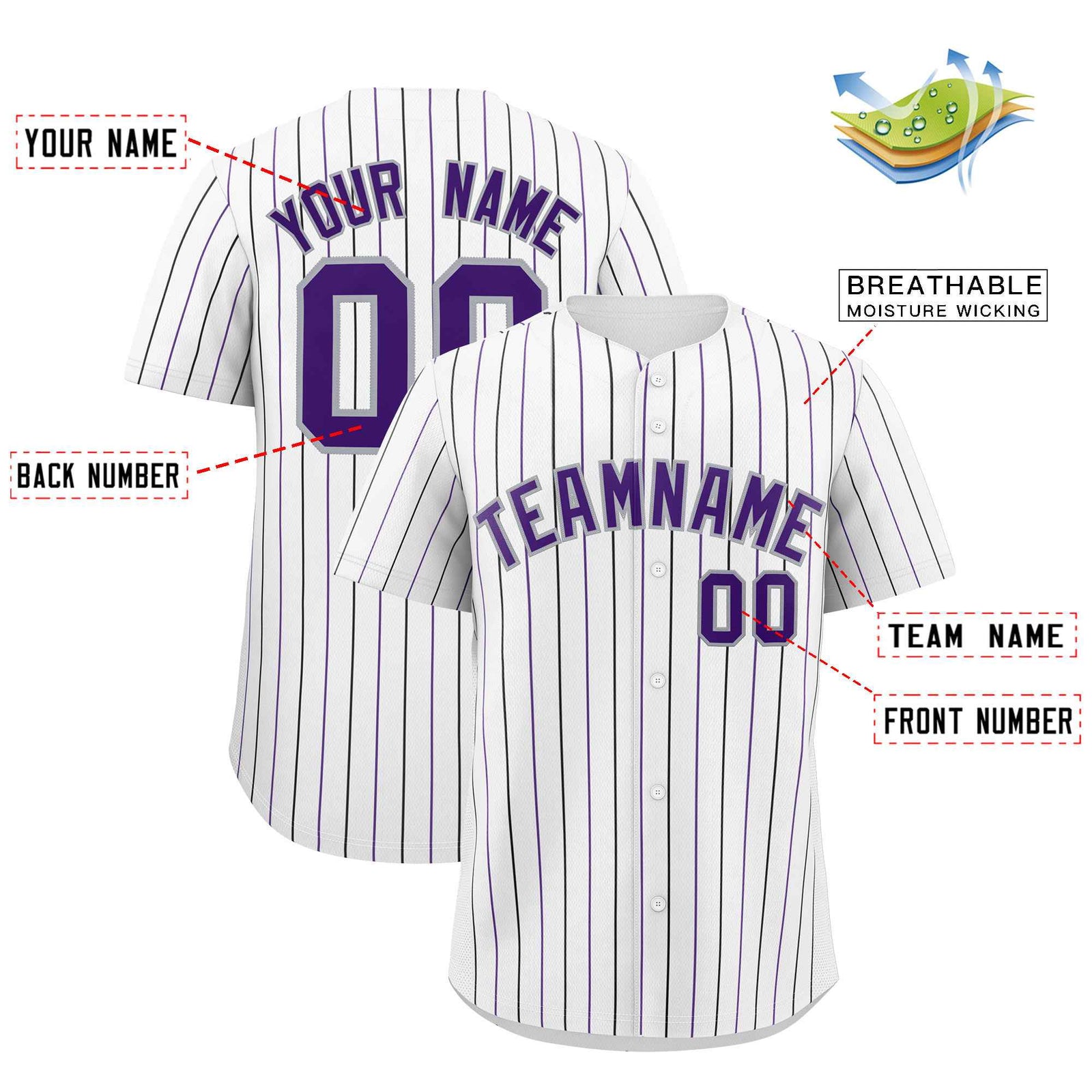 Custom White Purple and Gray Bi-Color Stripes Fashion Authentic Baseball Jersey