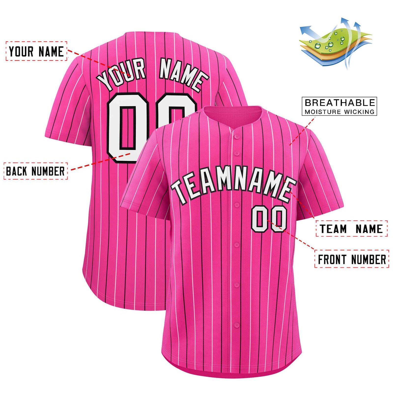 Custom Pink White and Black Bi-Color Stripes Fashion Authentic Baseball Jersey