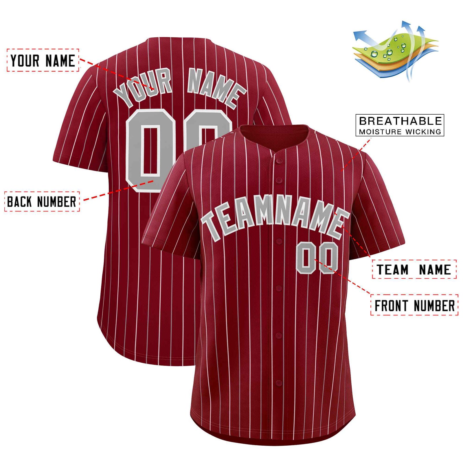 Custom Crimson Gray and White Bi-Color Stripes Fashion Authentic Baseball Jersey