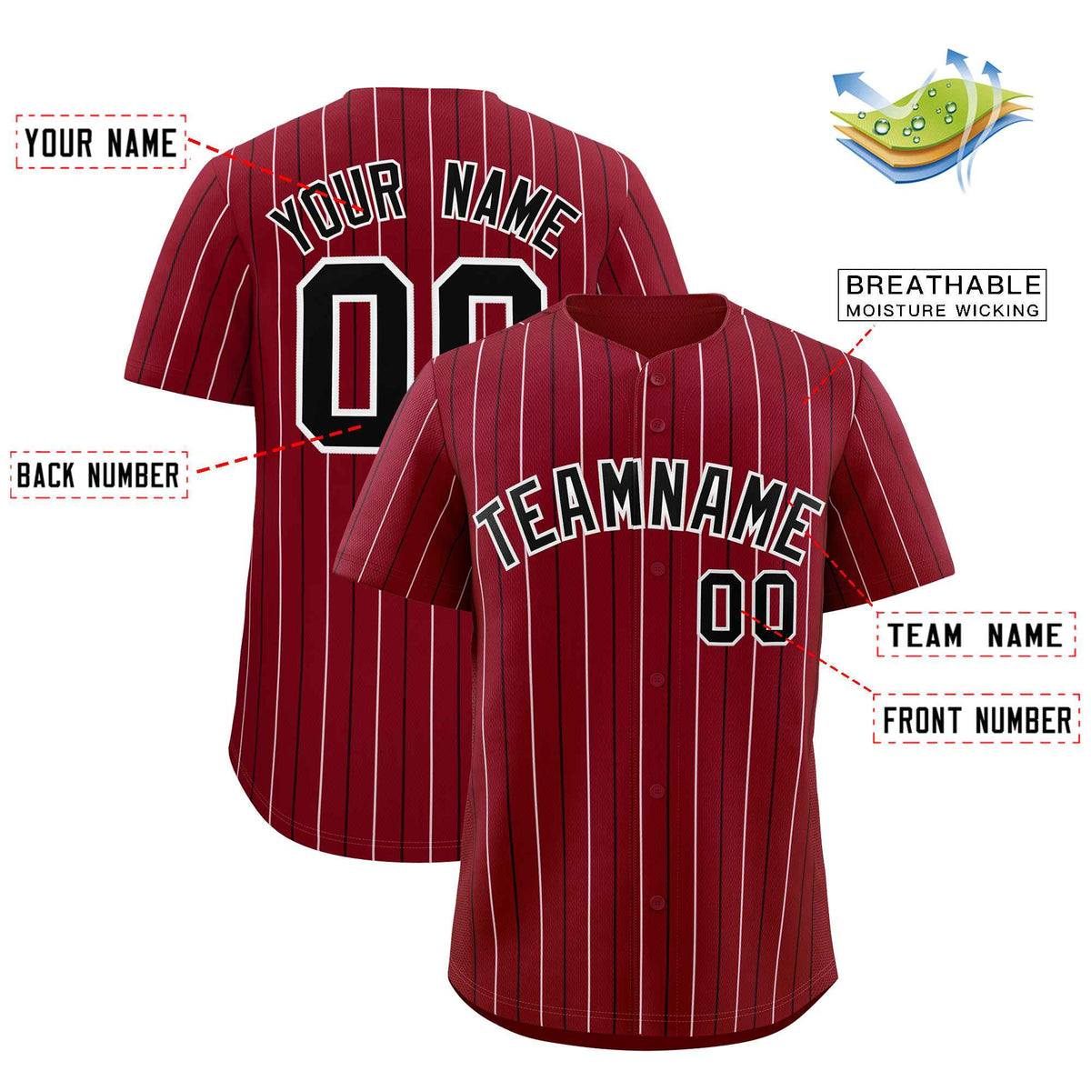 Custom Crimson Black and White Bi-Color Stripes Fashion Authentic Baseball Jersey