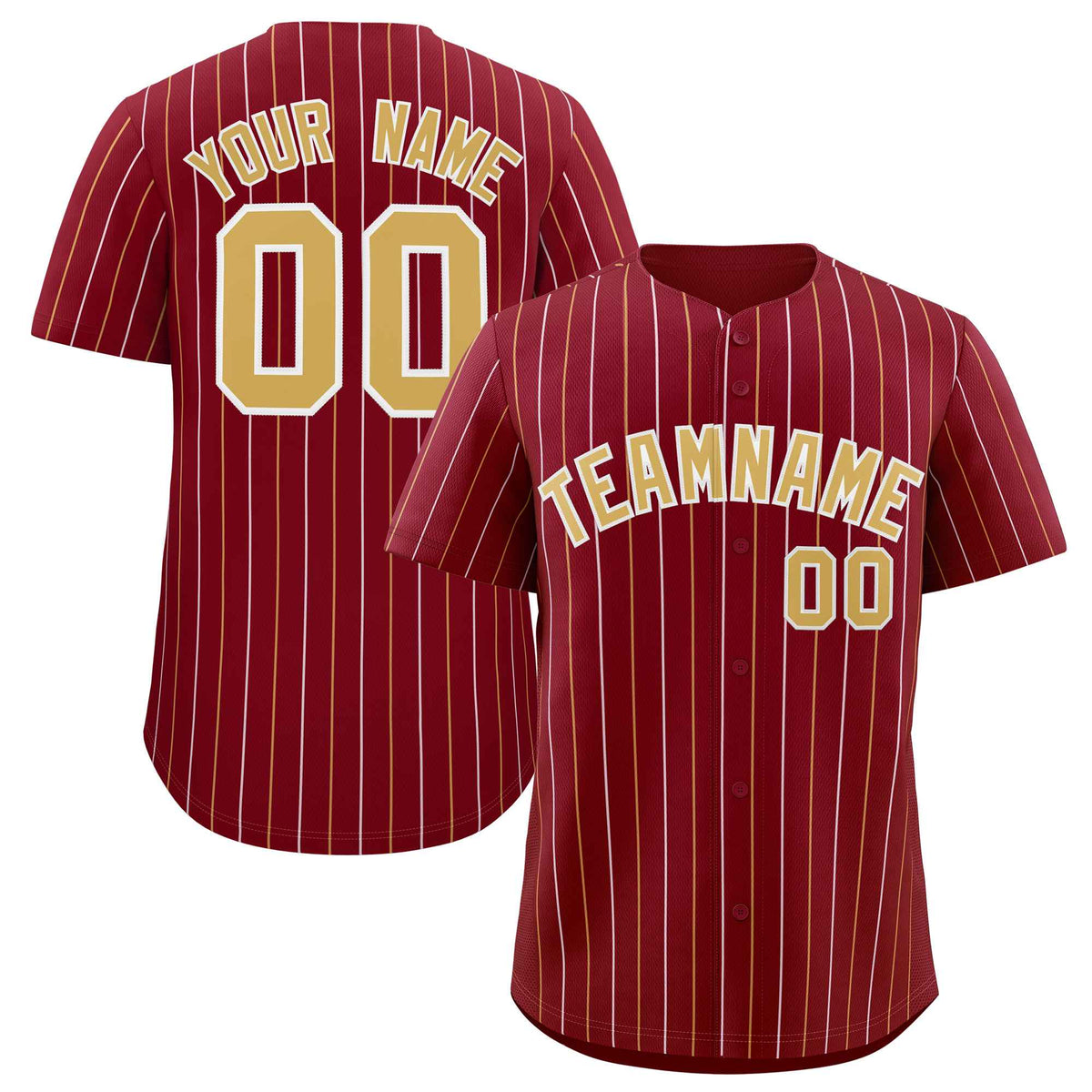 Custom Crimson Old Gold and White Bi-Color Stripes Fashion Authentic Baseball Jersey