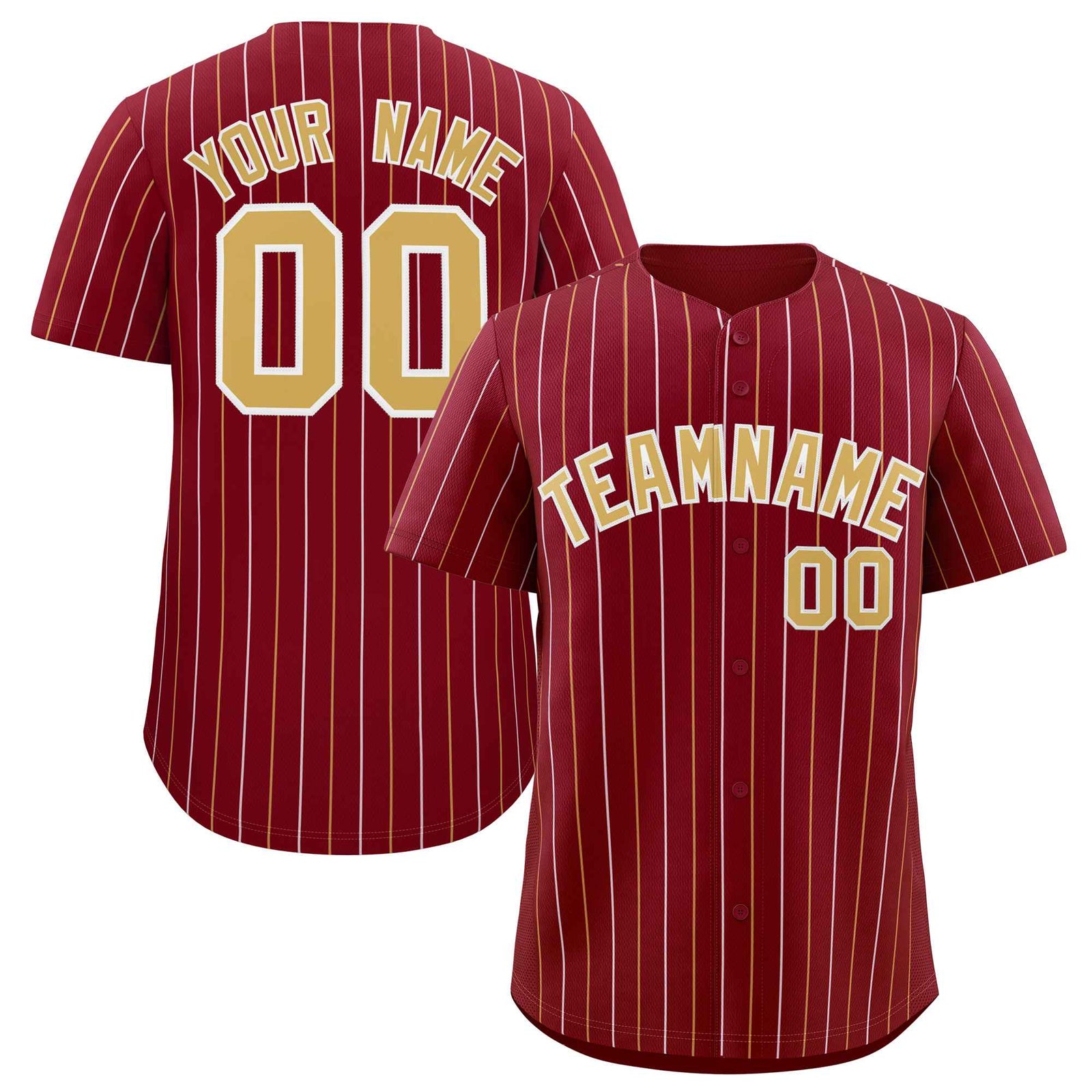 Custom Crimson Old Gold and White Bi-Color Stripes Fashion Authentic Baseball Jersey