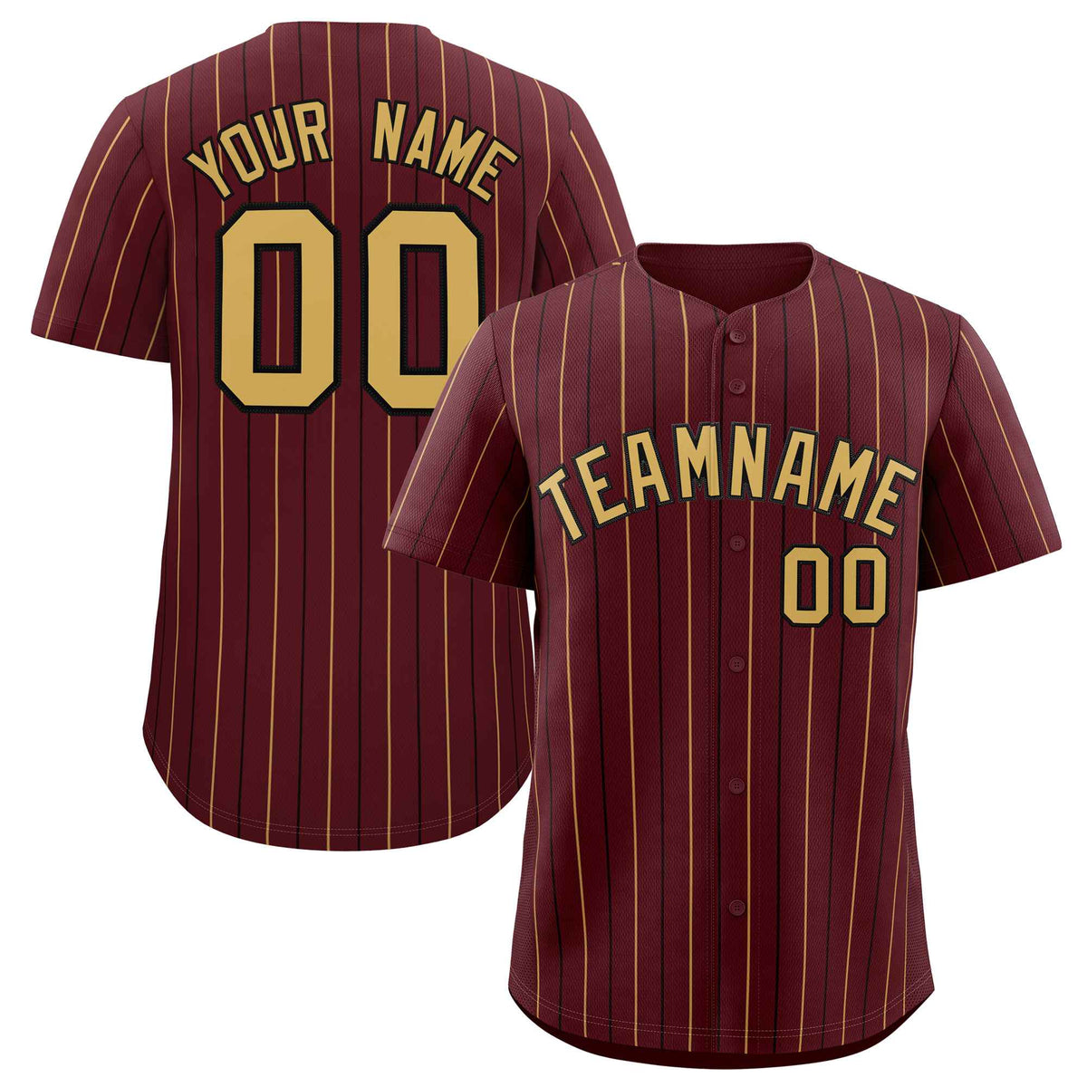 Custom Burgundy Old Gold and Black Bi-Color Stripes Fashion Authentic Baseball Jersey