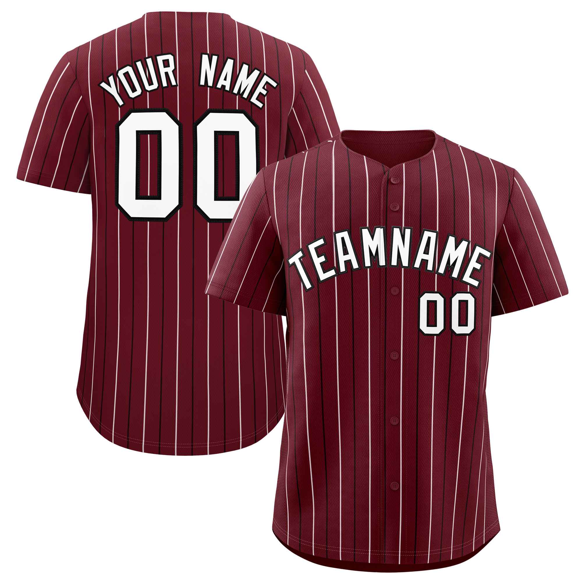 Custom Maroon White and Black Bi-Color Stripes Fashion Authentic Baseball Jersey