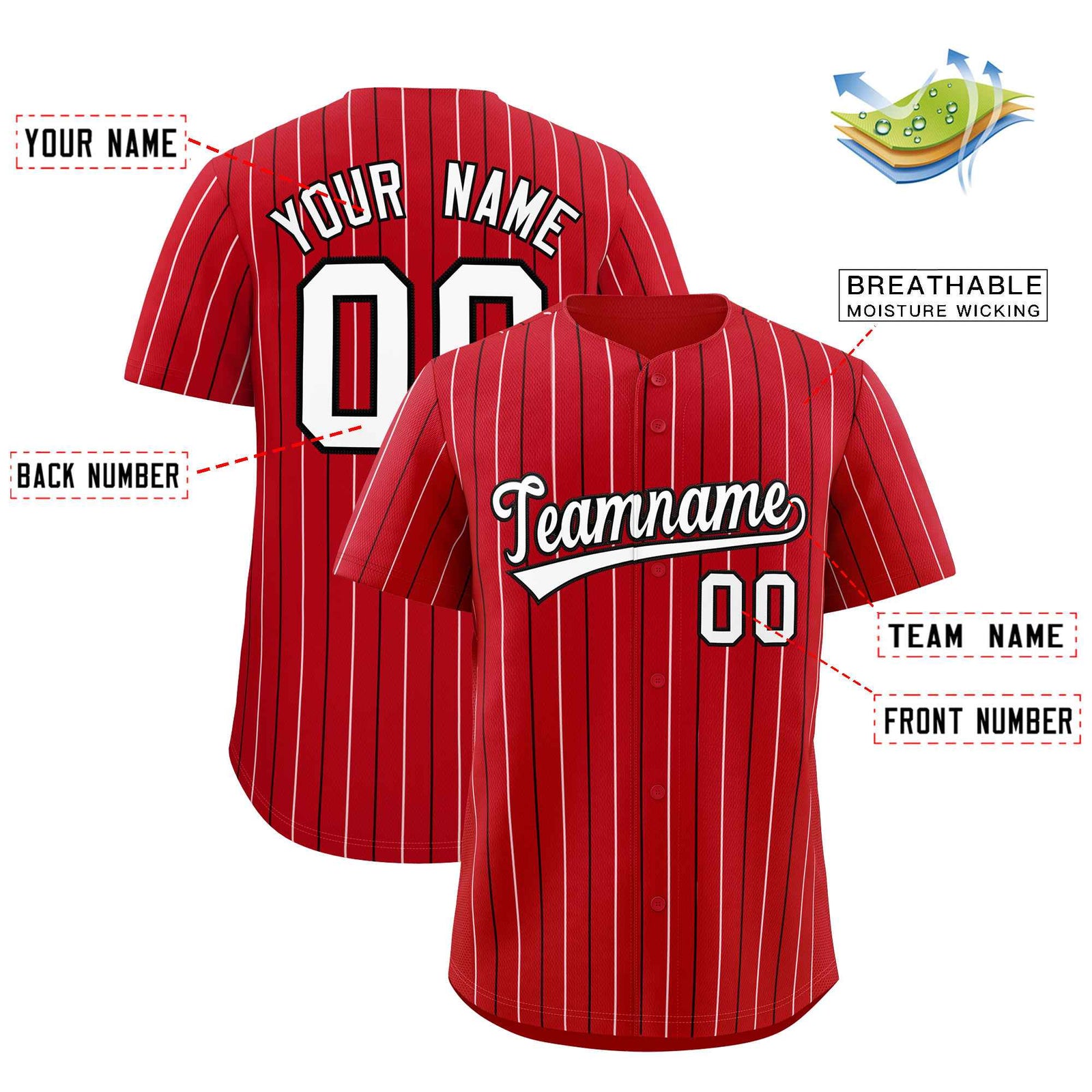 Custom Red White and Black Bi-Color Stripes Fashion Authentic Baseball Jersey