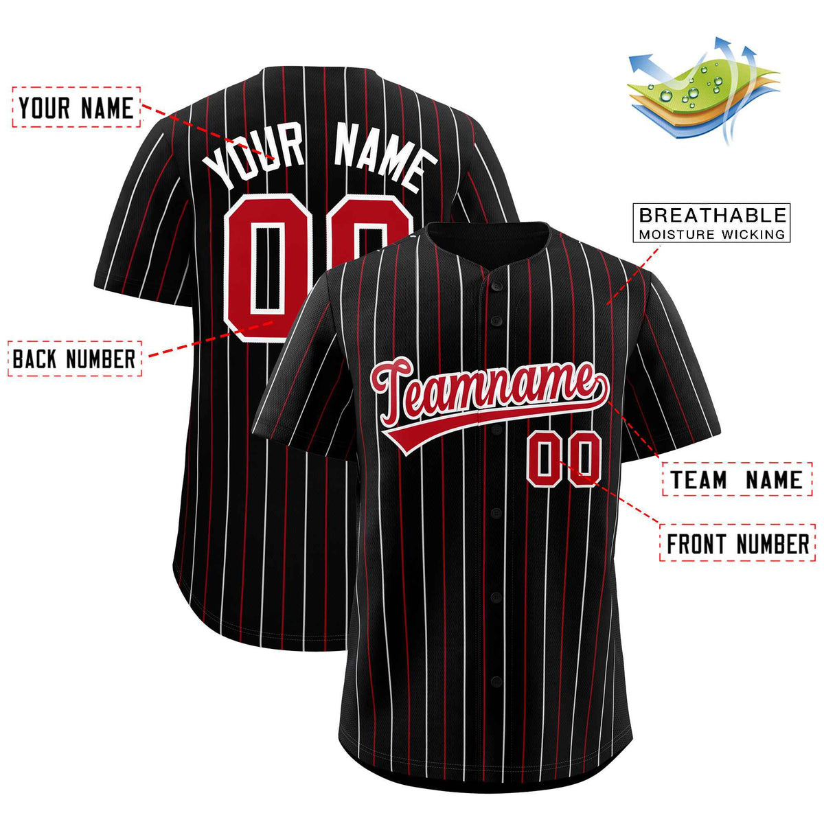 Custom Black Red and White Bi-Color Stripes Fashion Authentic Baseball Jersey