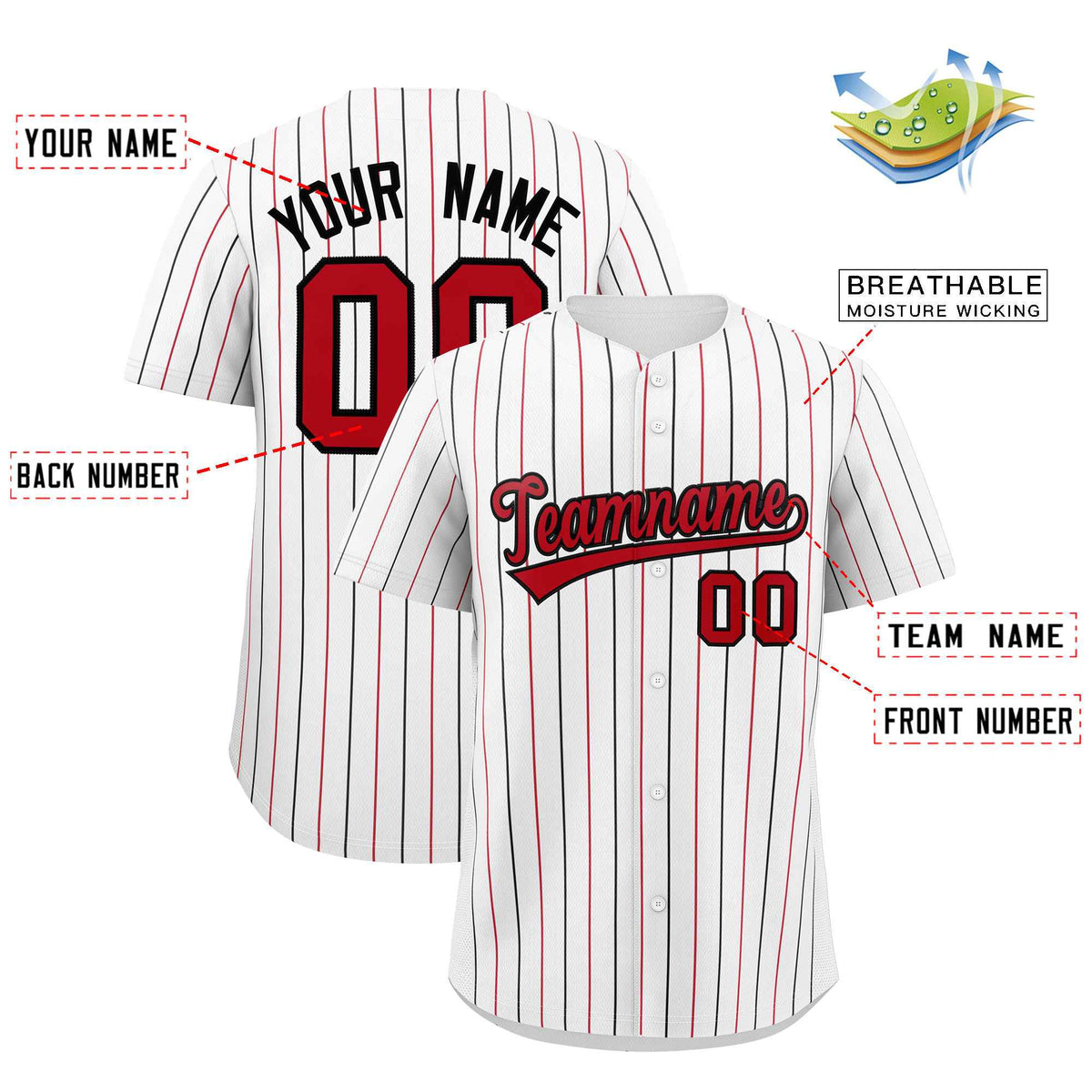 Custom White Red and Black Bi-Color Stripes Fashion Authentic Baseball Jersey