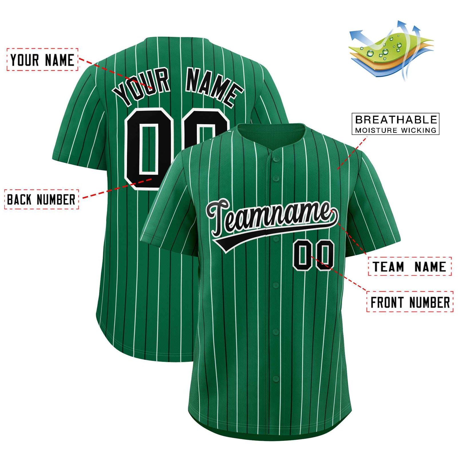 Custom Kelly Green Black and White Bi-Color Stripes Fashion Authentic Baseball Jersey