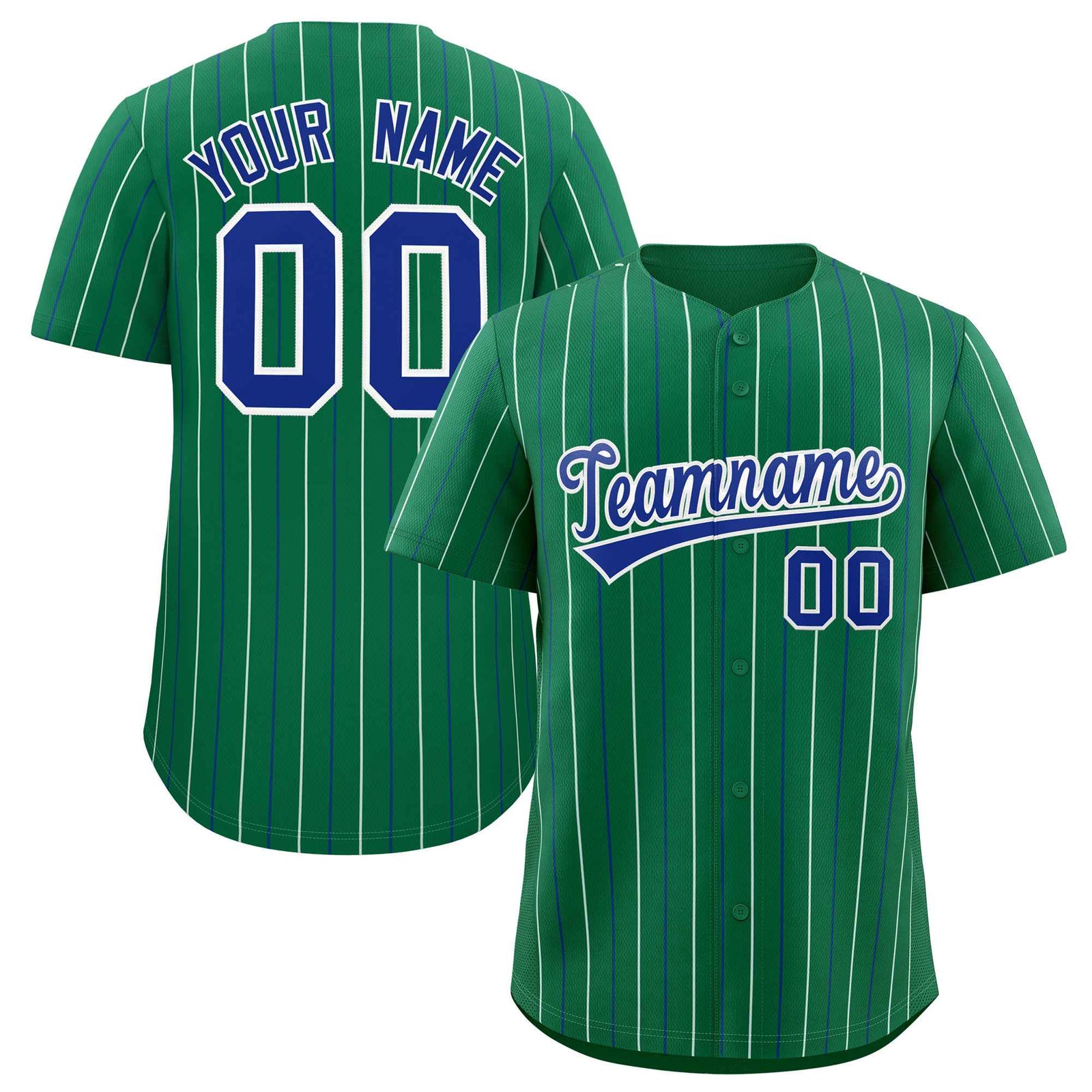 Custom Kelly Green Royal and White Bi-Color Stripes Fashion Authentic Baseball Jersey
