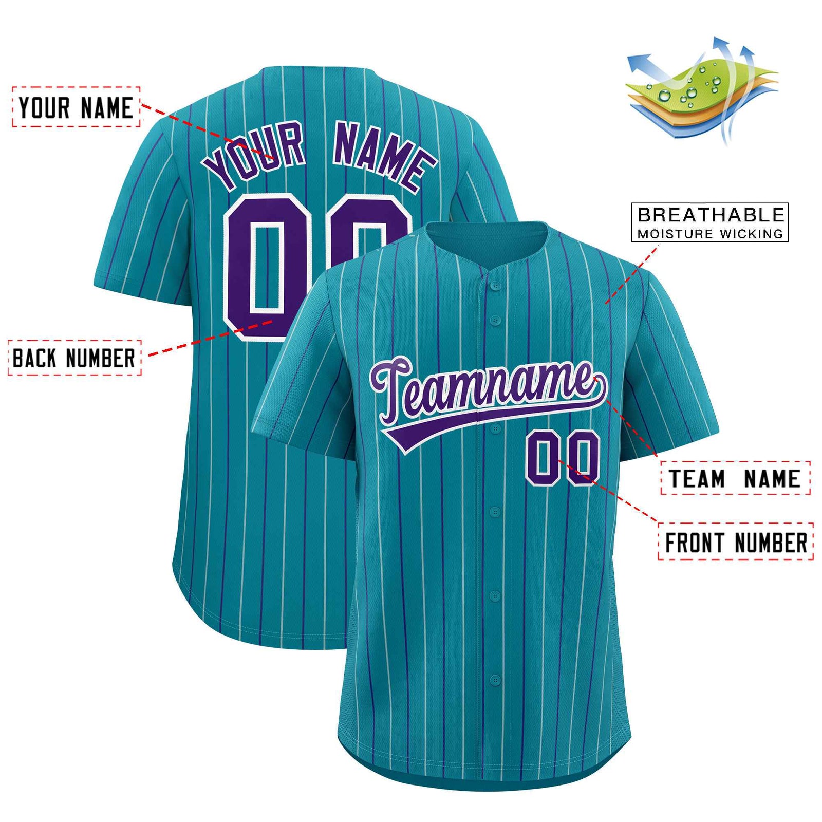 Custom Teal White and Purple Bi-Color Stripes Fashion Authentic Baseball Jersey