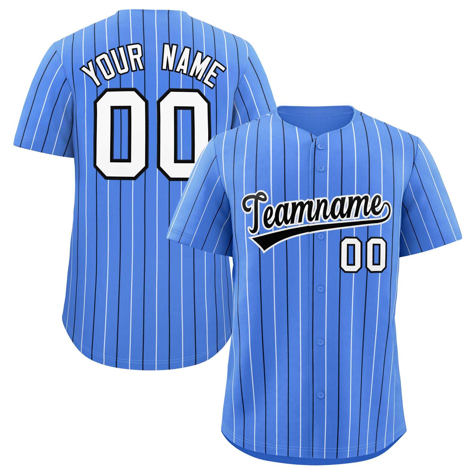Custom Powder Blue White and Black Bi-Color Stripes Fashion Authentic Baseball Jersey