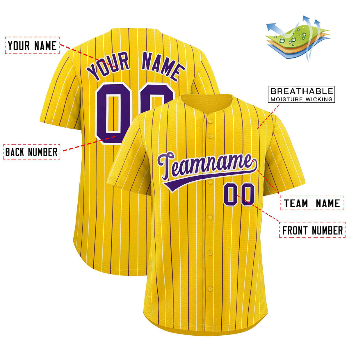 Custom Gold Purple and White Bi-Color Stripes Fashion Authentic Baseball Jersey