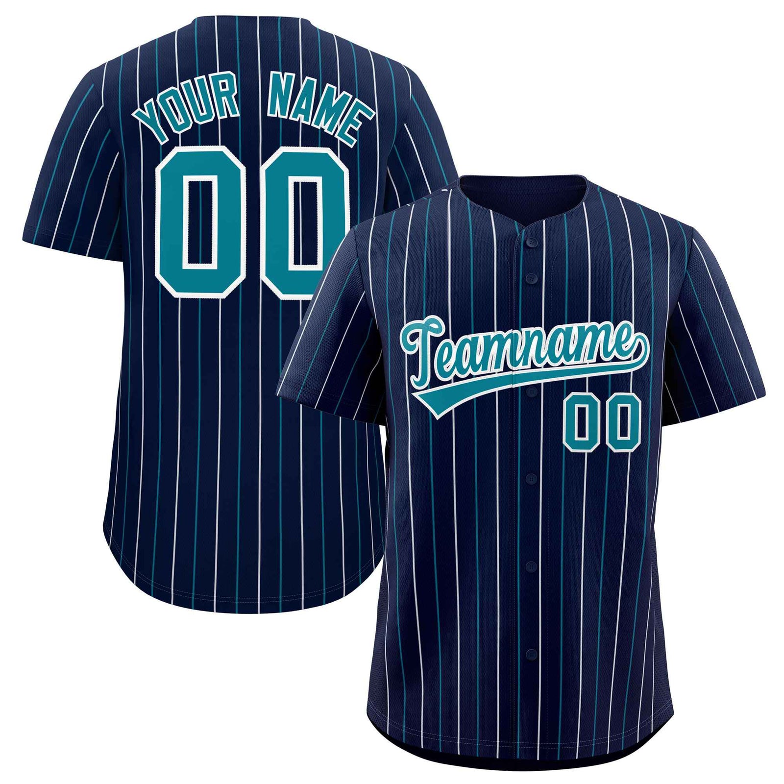 Custom Navy Teal and White Bi-Color Stripes Fashion Authentic Baseball Jersey
