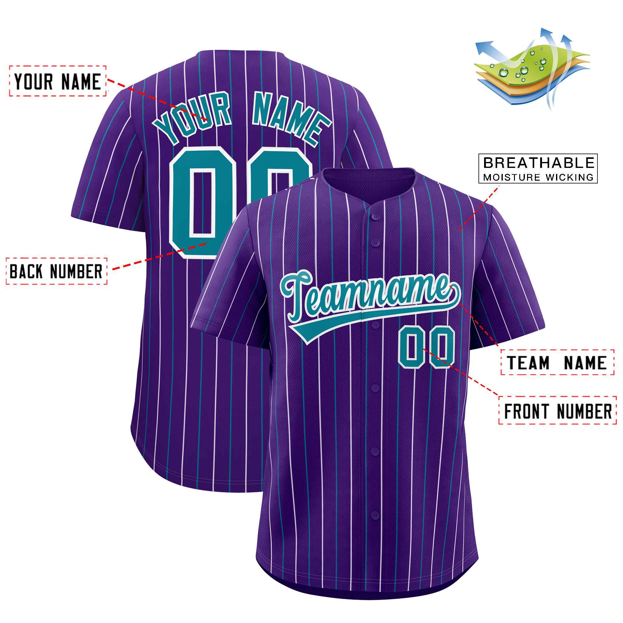 Custom Purple Teal and White Bi-Color Stripes Fashion Authentic Baseball Jersey
