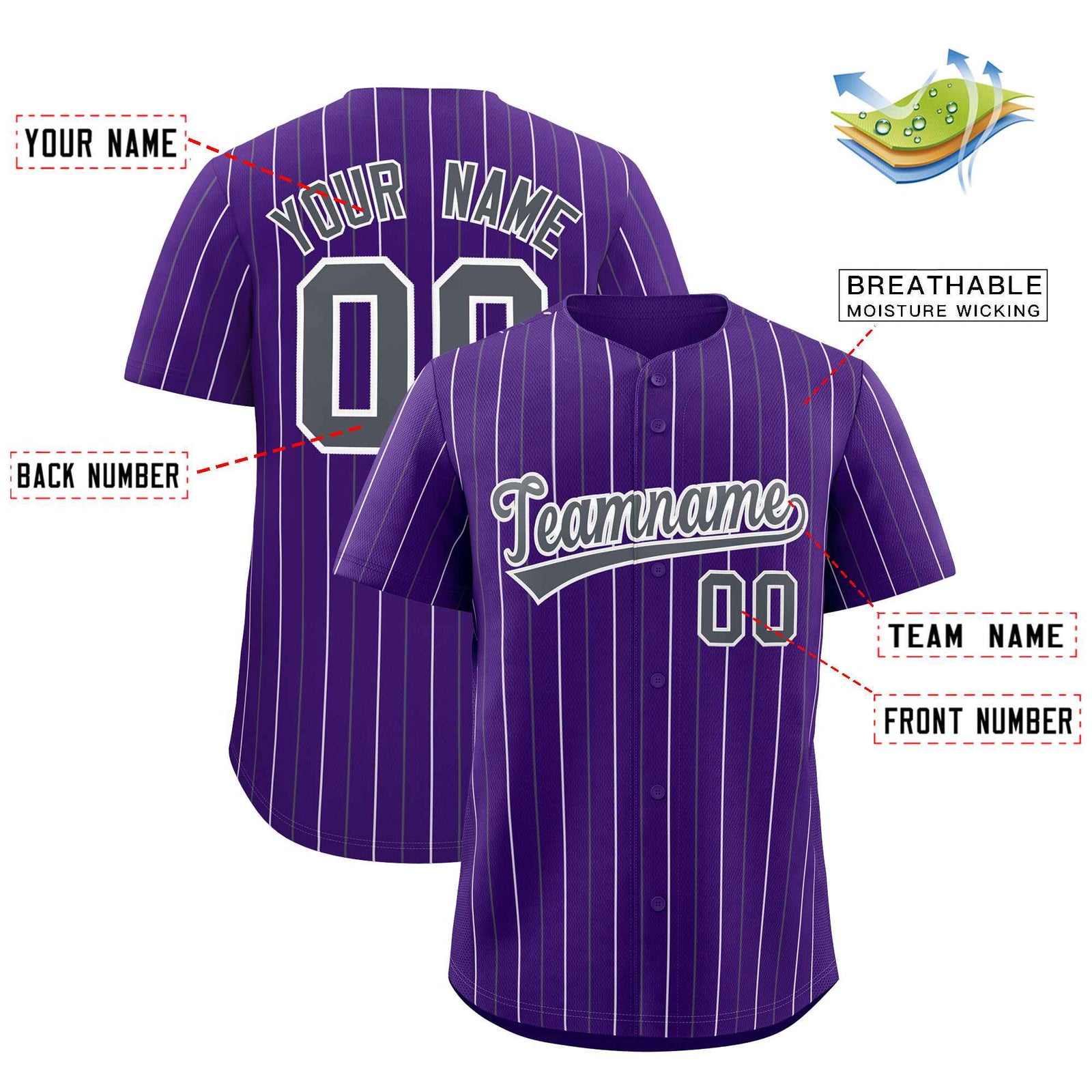 Custom Purple Dark Gray and White Bi-Color Stripes Fashion Authentic Baseball Jersey