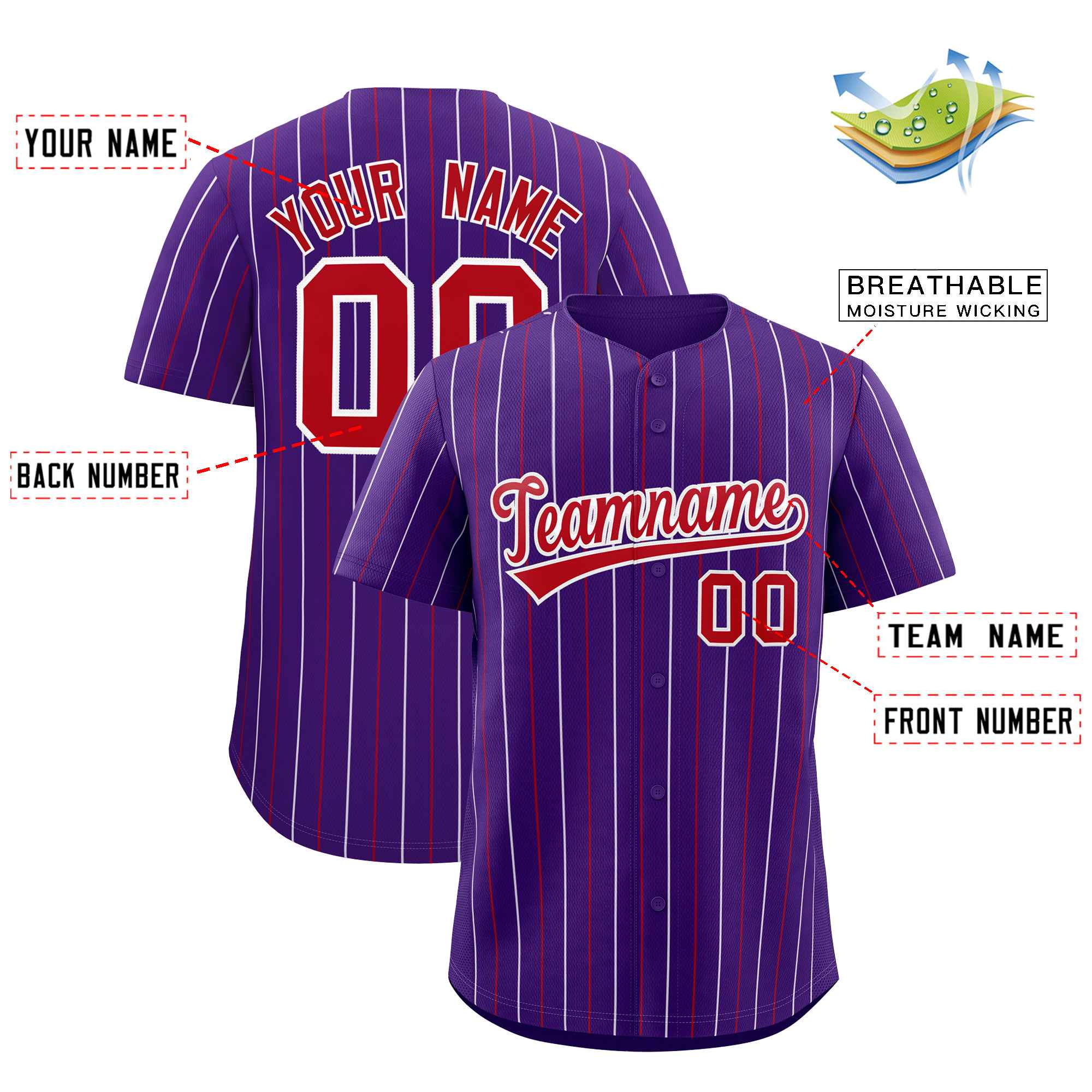 Custom Purple Red and White Bi-Color Stripes Fashion Authentic Baseball Jersey