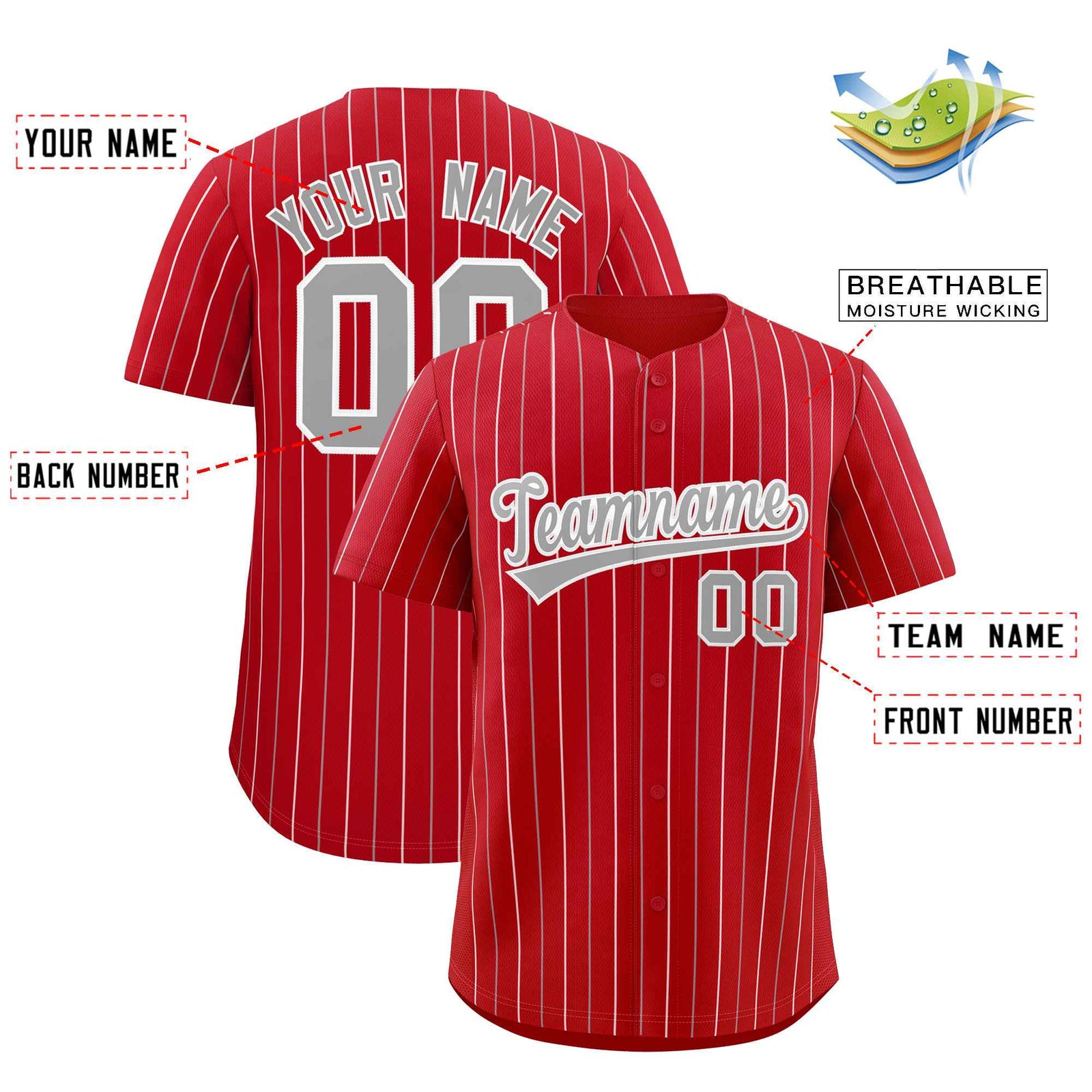 Custom Red Gray and White Bi-Color Stripes Fashion Authentic Baseball Jersey