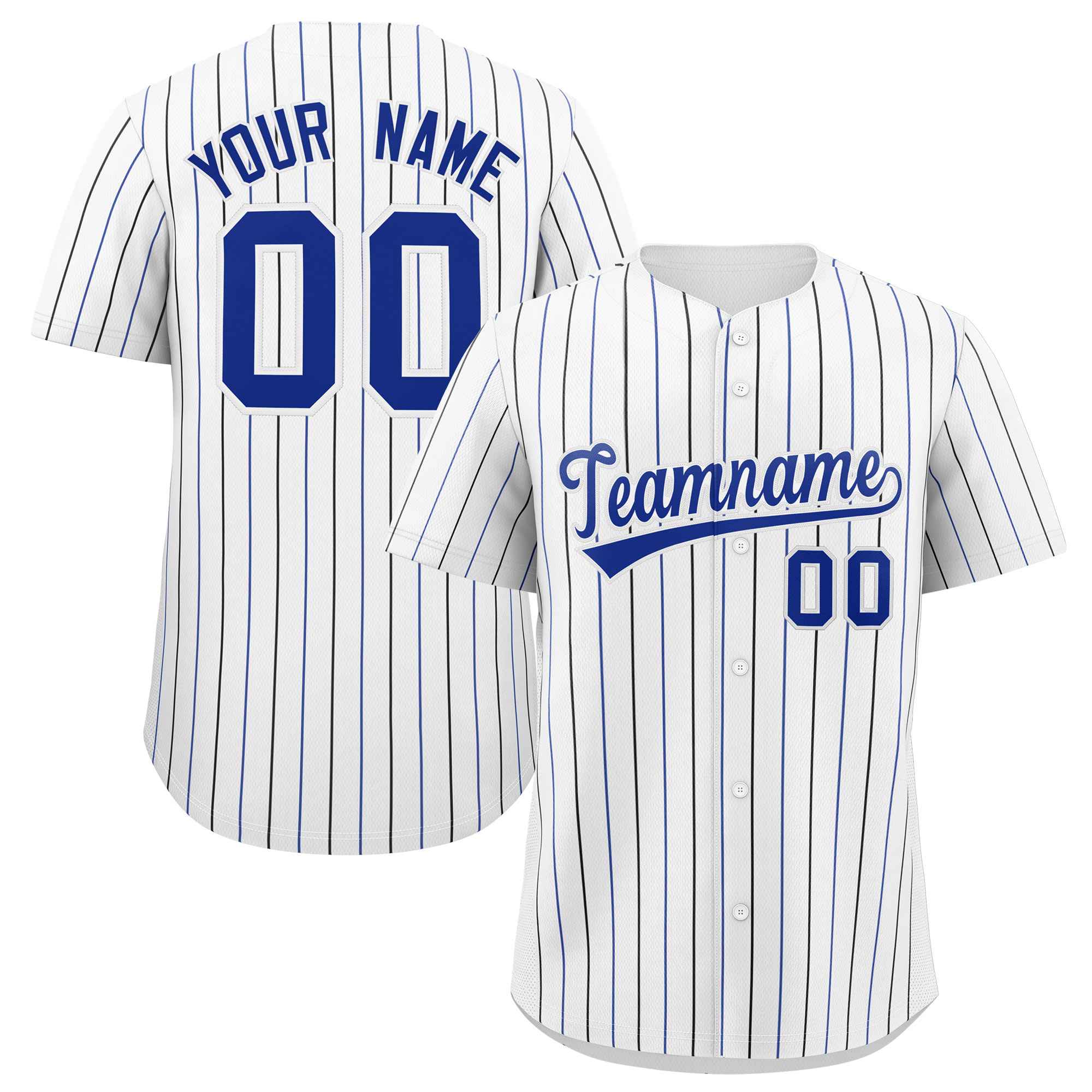 Custom White Royal and Black Bi-Color Stripes Fashion Authentic Baseball Jersey