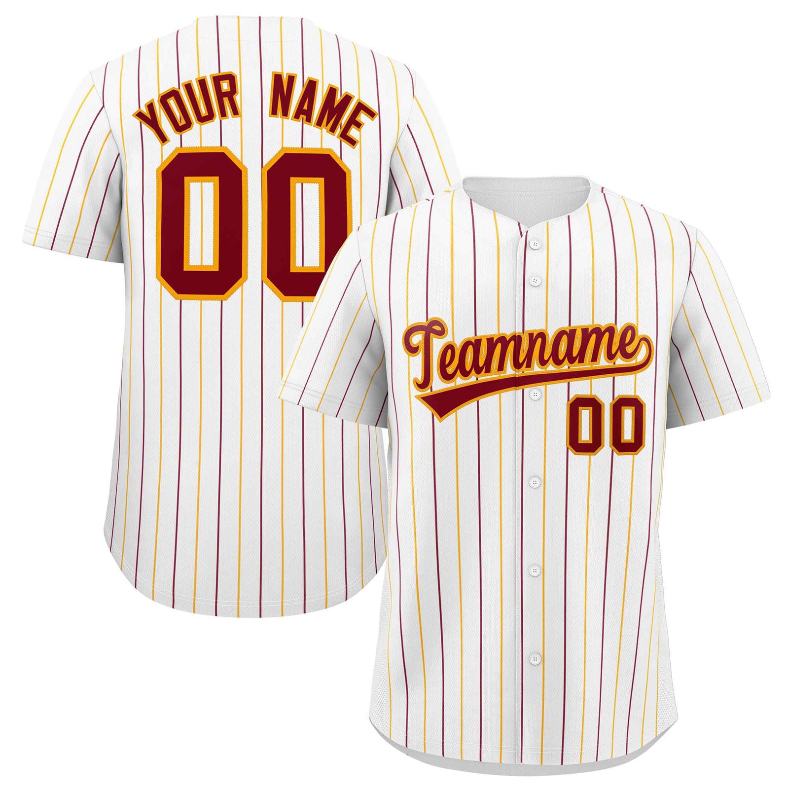 Custom White Crimson and Yellow Bi-Color Stripes Fashion Authentic Baseball Jersey