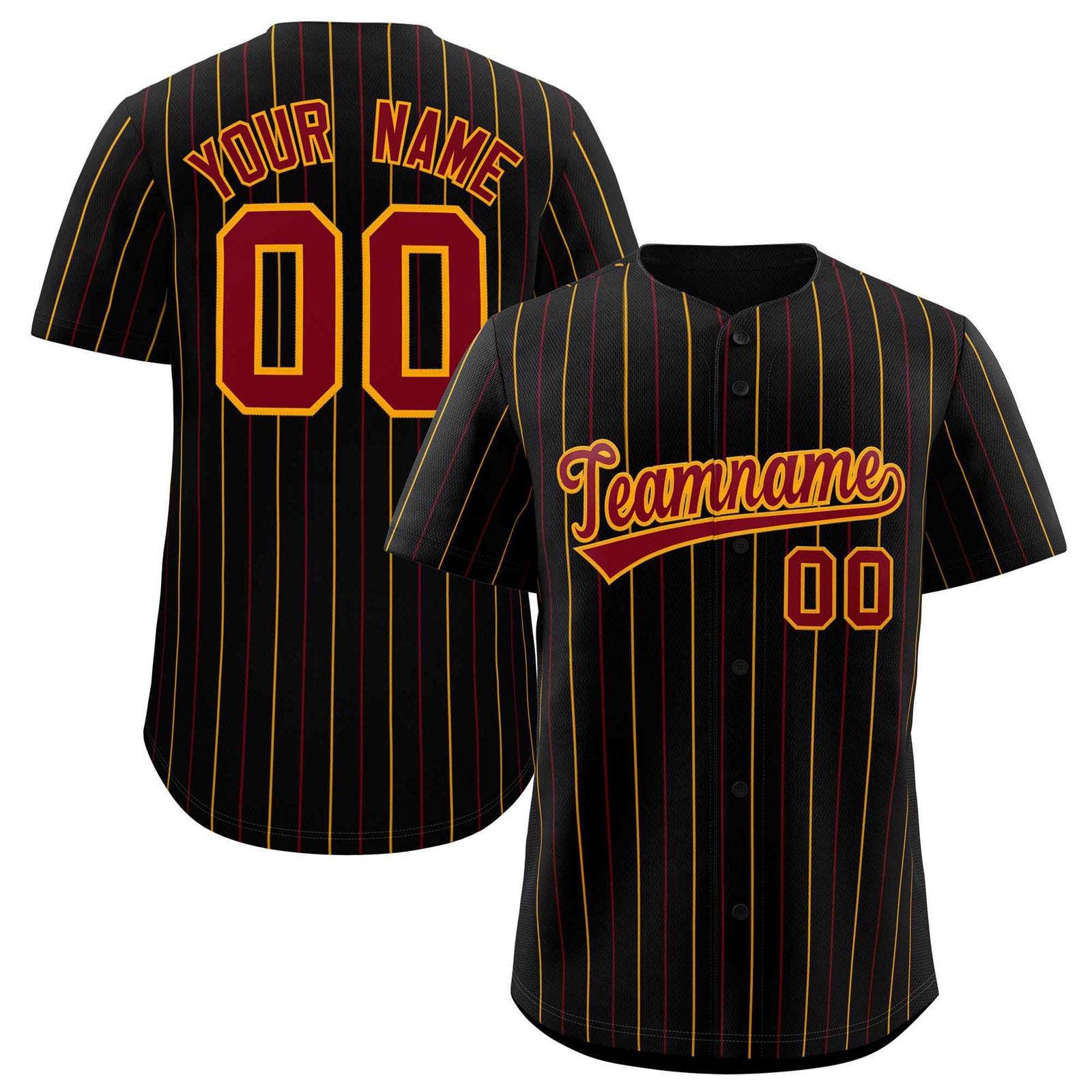 Custom Black Crimson and Yellow Bi-Color Stripes Fashion Authentic Baseball Jersey