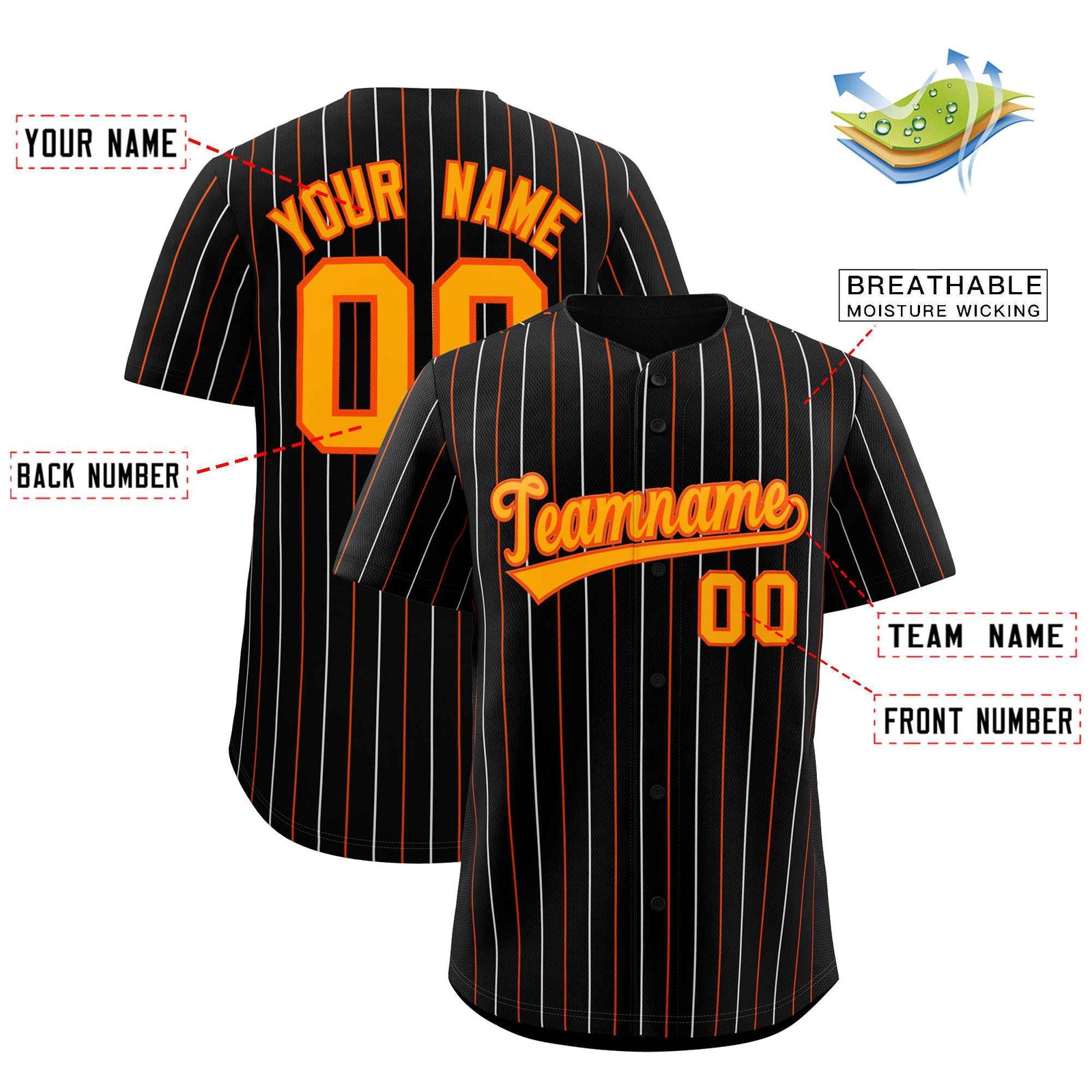 Custom Black Orange and White Bi-Color Stripes Fashion Authentic Baseball Jersey