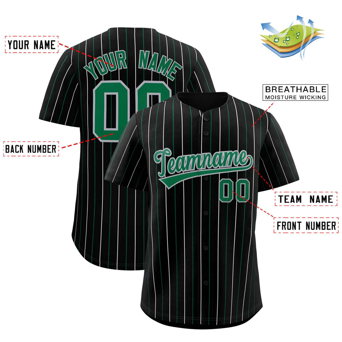 Custom Black Kelly Green and Gray Bi-Color Stripes Fashion Authentic Baseball Jersey