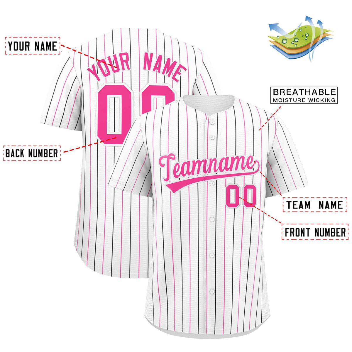 Custom White Black and Pink Bi-Color Stripes Fashion Authentic Baseball Jersey