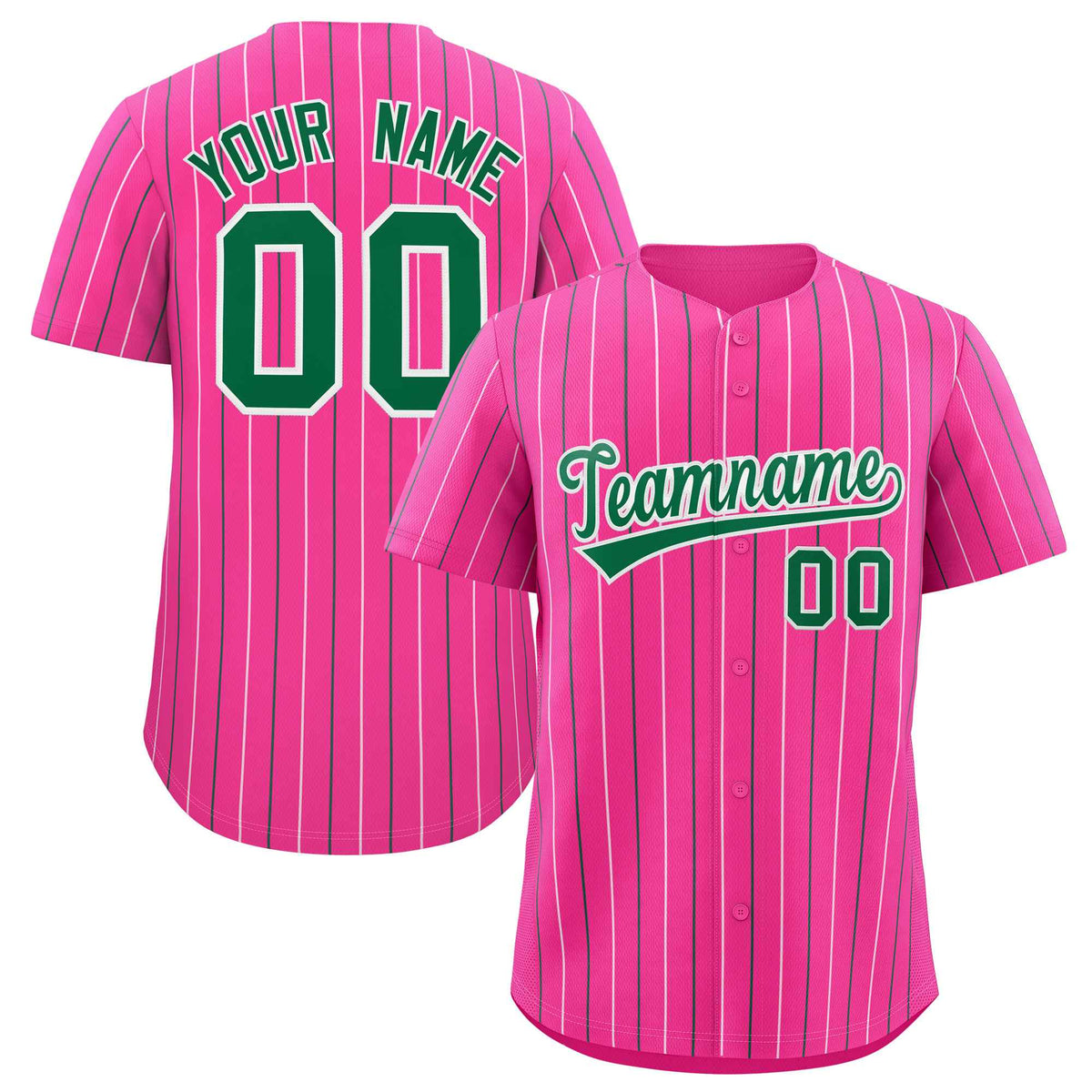 Custom Pink White and Kelly Green Bi-Color Stripes Fashion Authentic Baseball Jersey