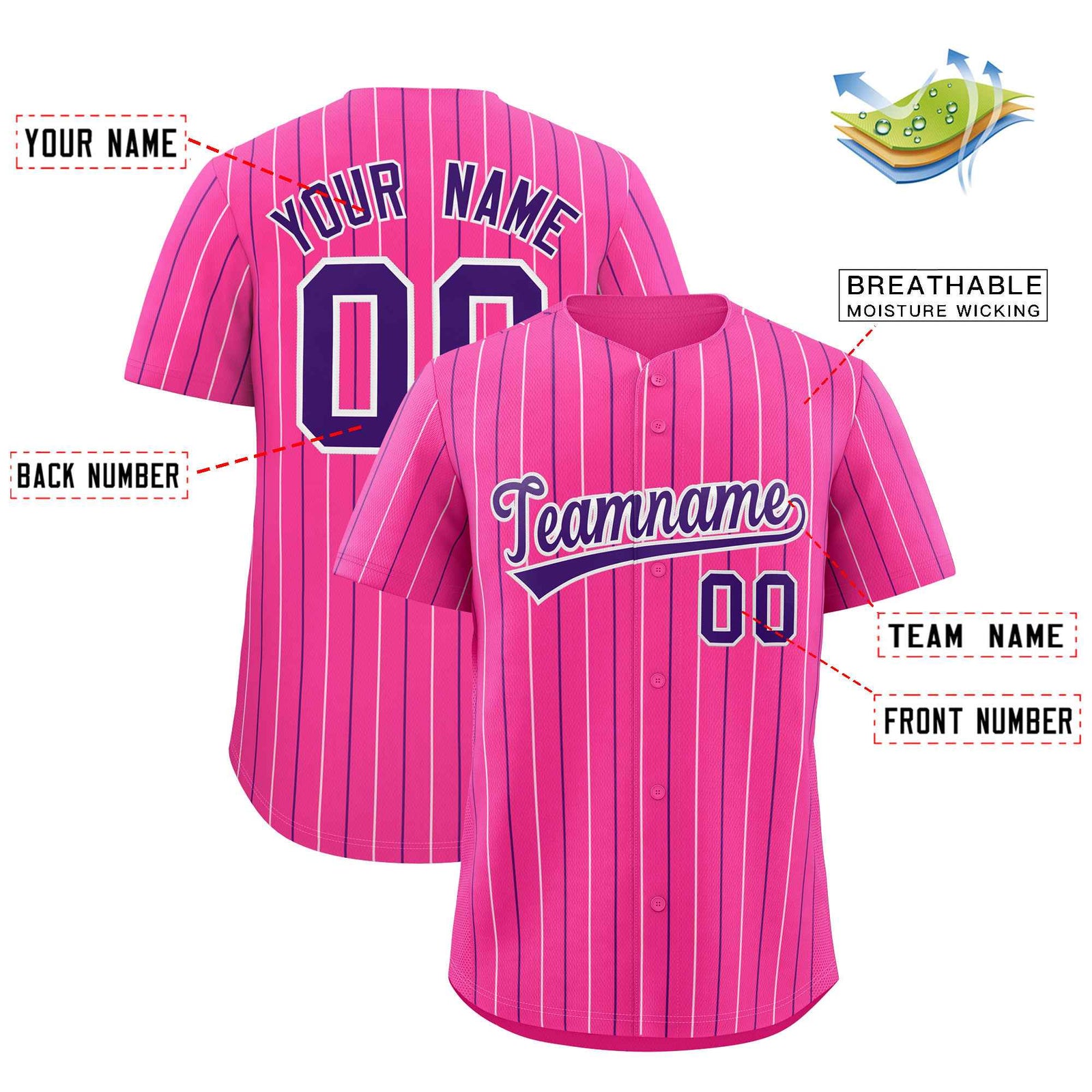 Custom Pink White and Purple Bi-Color Stripes Fashion Authentic Baseball Jersey
