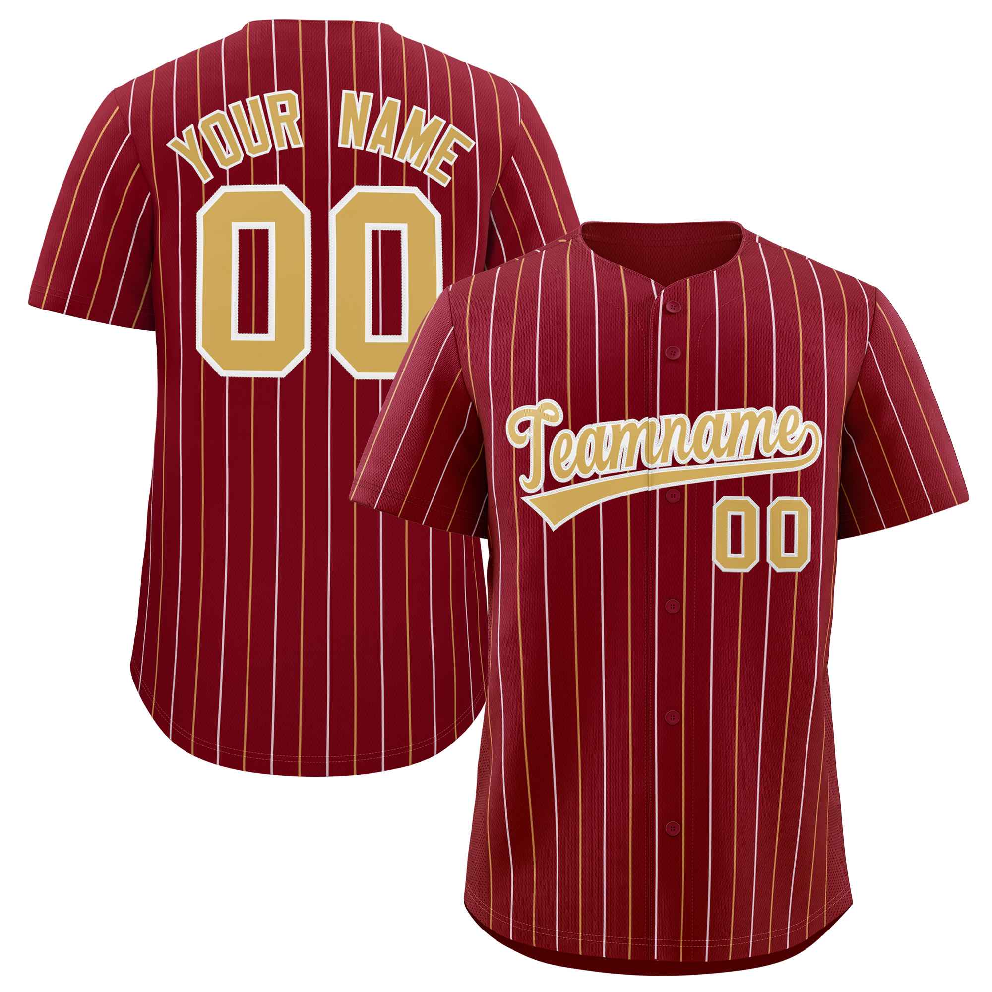 Custom Crimson Old Gold and White Bi-Color Stripes Fashion Authentic Baseball Jersey