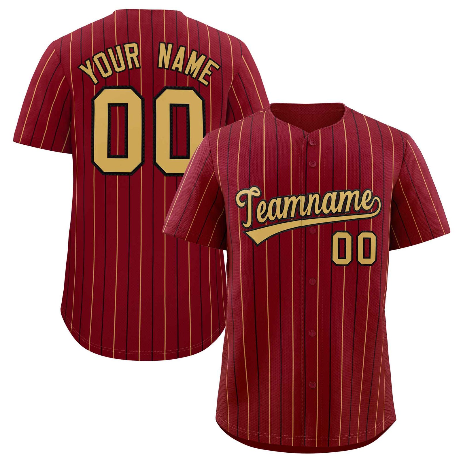Custom Crimson Old Gold and Black Bi-Color Stripes Fashion Authentic Baseball Jersey