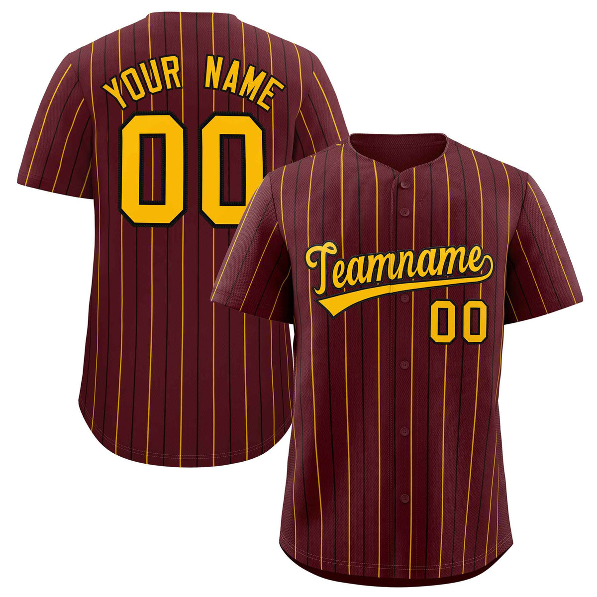 Custom Burgundy Gold and Black Bi-Color Stripes Fashion Authentic Baseball Jersey