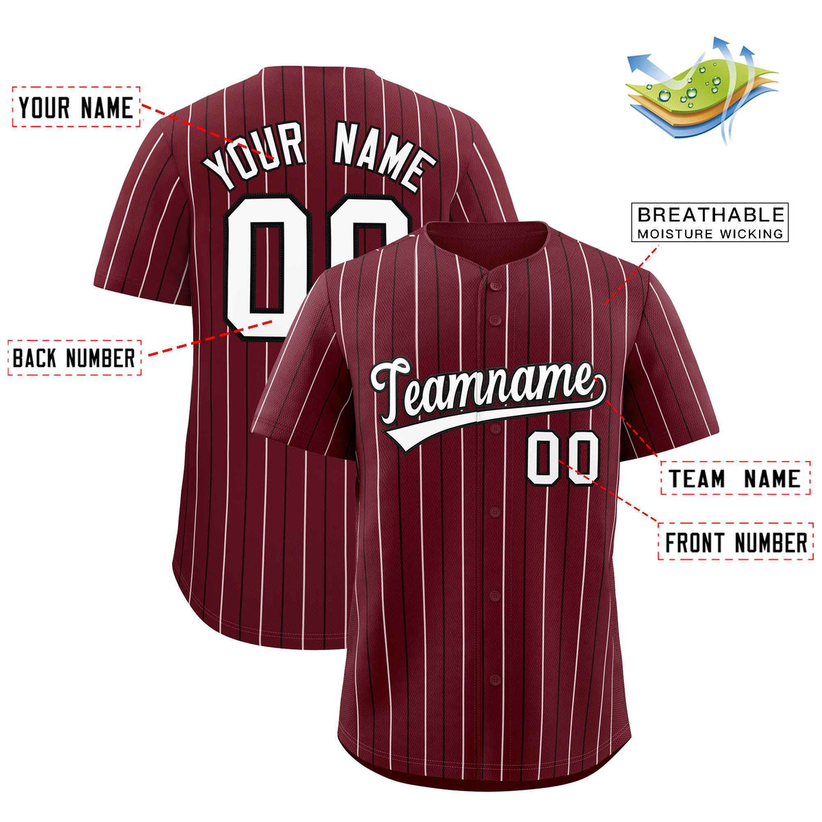 Custom Maroon White and Black Bi-Color Stripes Fashion Authentic Baseball Jersey
