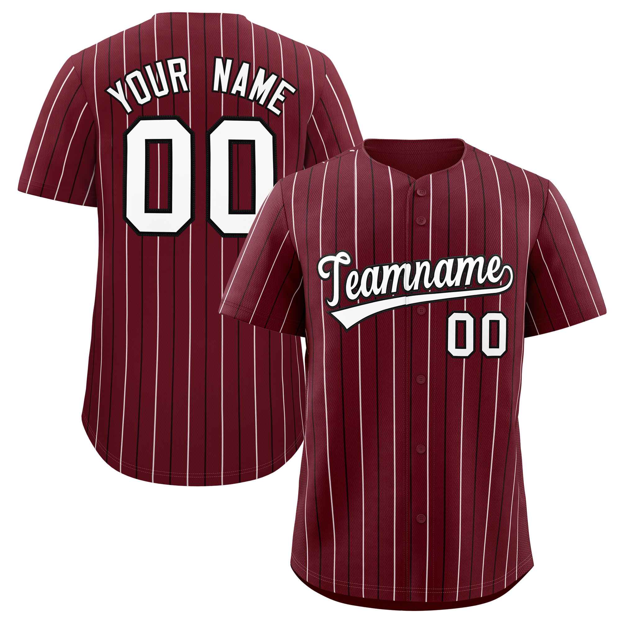Custom Maroon White and Black Bi-Color Stripes Fashion Authentic Baseball Jersey