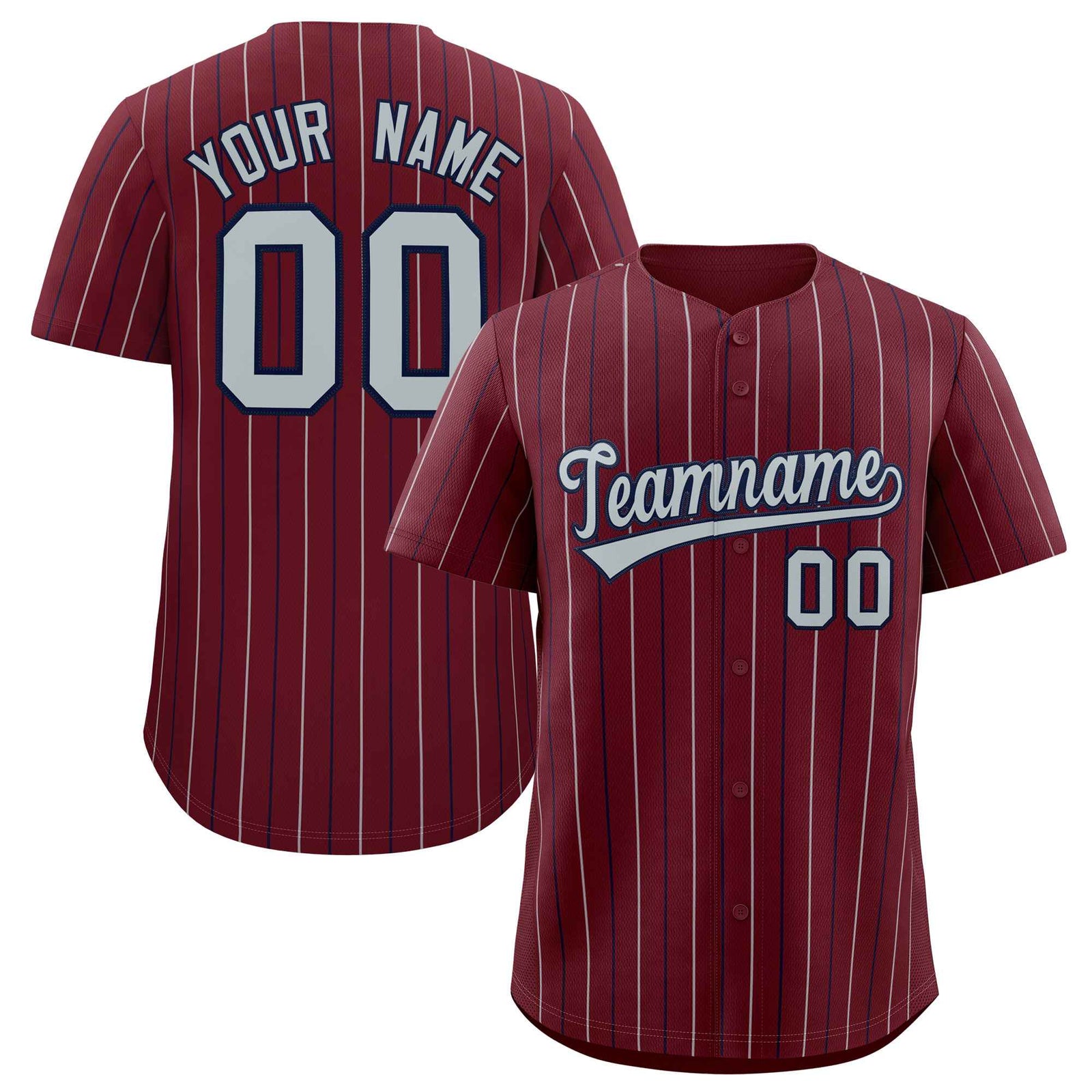 Custom Burgundy Silver and Black Bi-Color Stripes Fashion Authentic Baseball Jersey