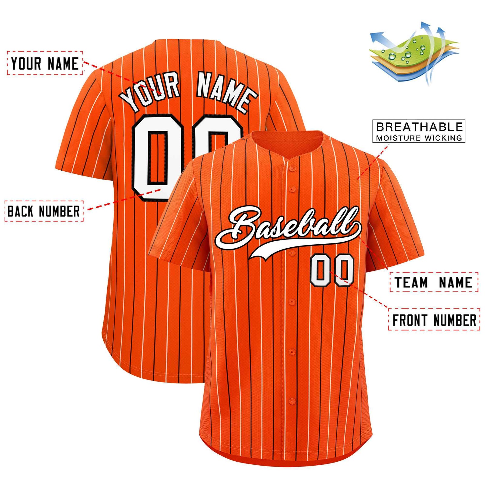 Custom Orange White and Black Bi-Color Stripes Fashion Authentic Baseball Jersey