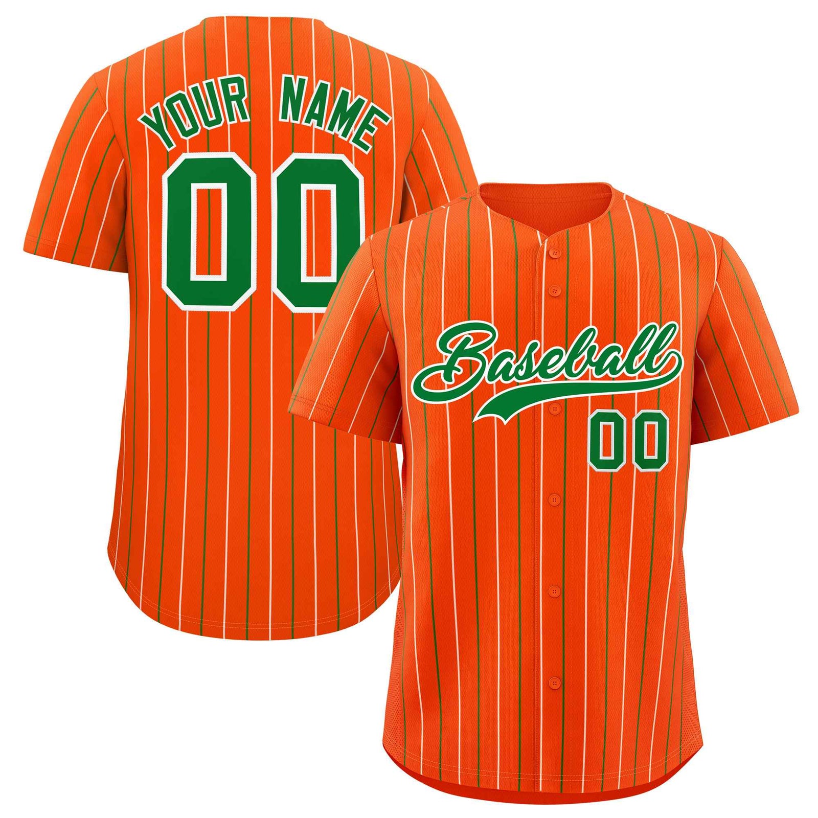 Custom Orange Kelly Green and White Bi-Color Stripes Fashion Authentic Baseball Jersey
