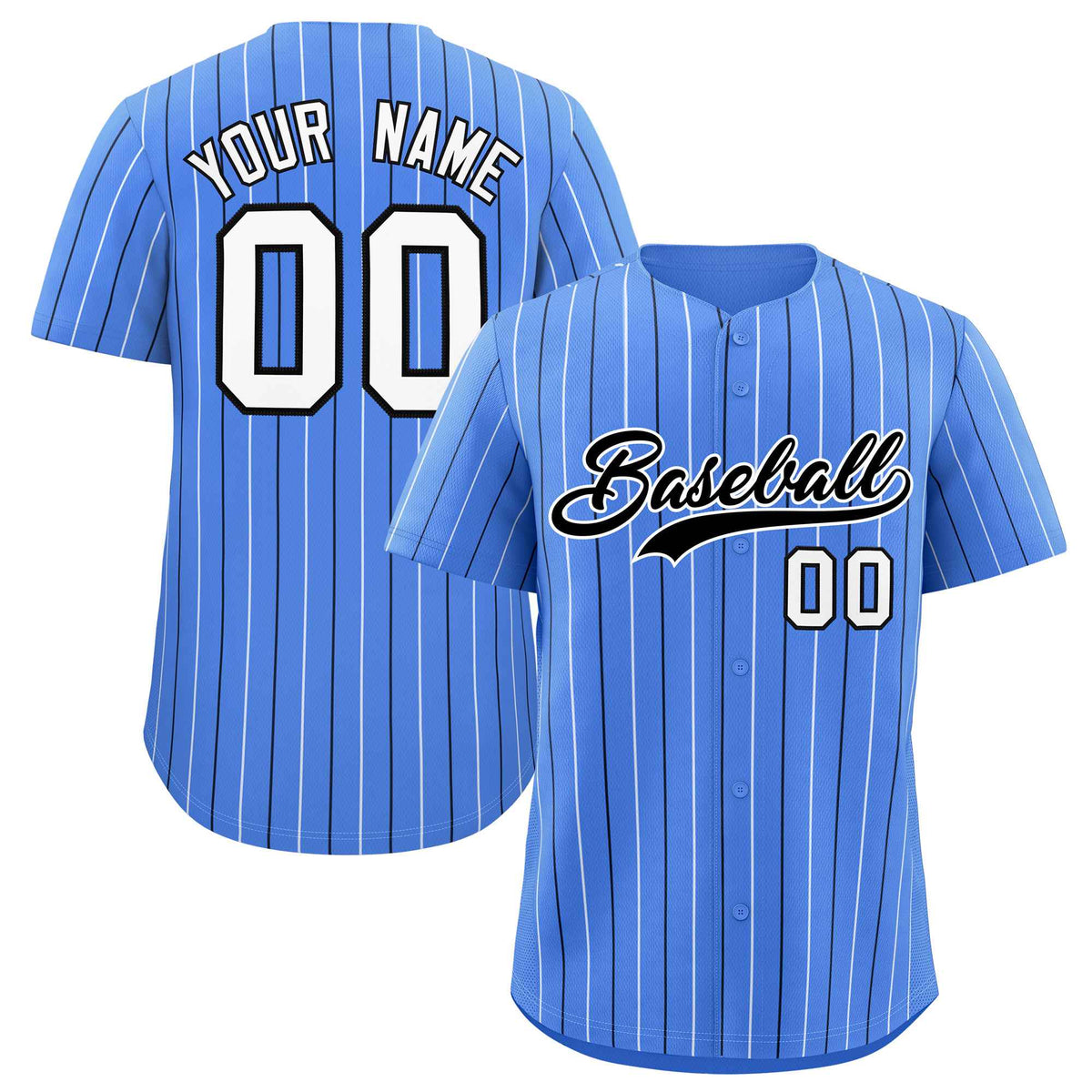 Custom Powder Blue White and Black Bi-Color Stripes Fashion Authentic Baseball Jersey