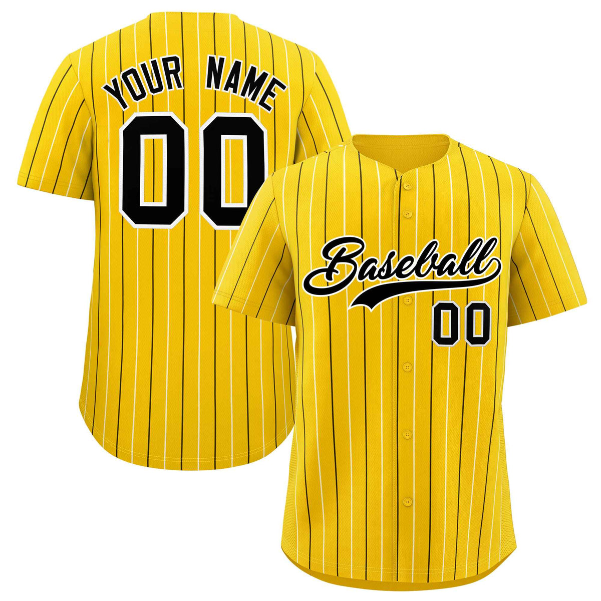 Custom Gold Black and White Bi-Color Stripes Fashion Authentic Baseball Jersey