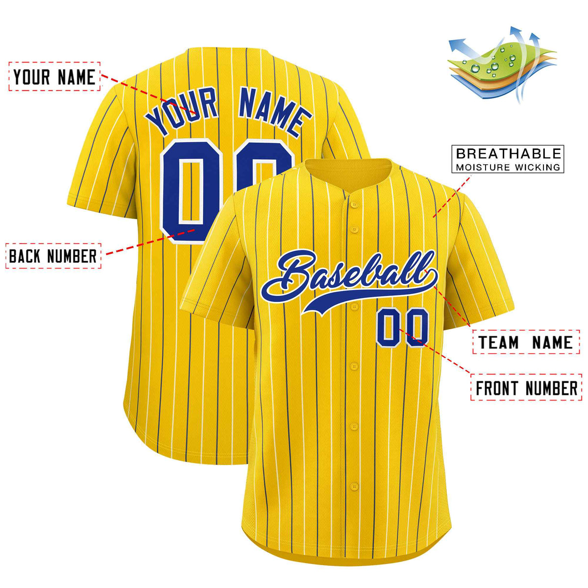 Custom Gold Royal and White Bi-Color Stripes Fashion Authentic Baseball Jersey